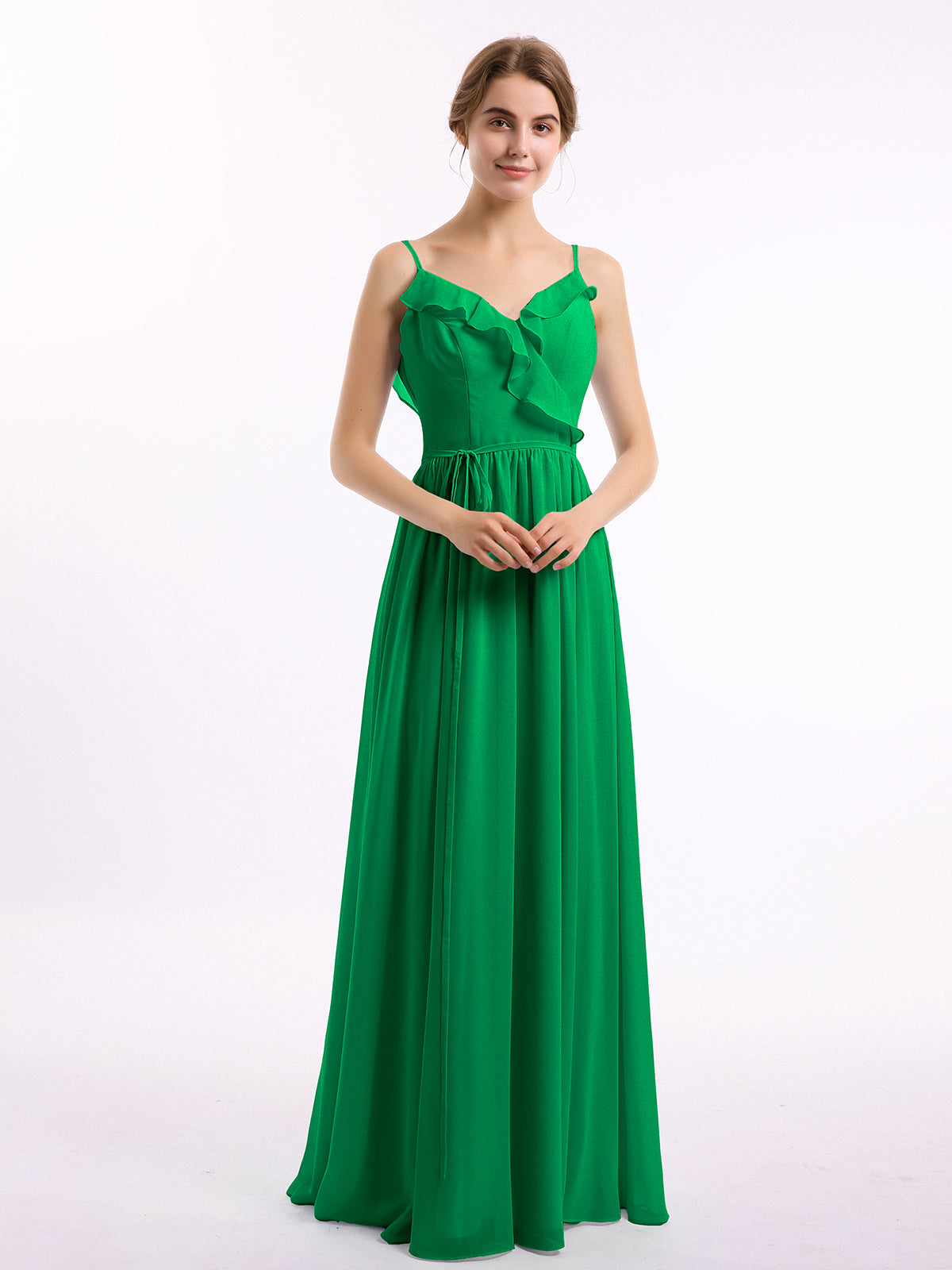 Spaghetti Strap Chiffon Dresses with Bow Emerald Plus Size