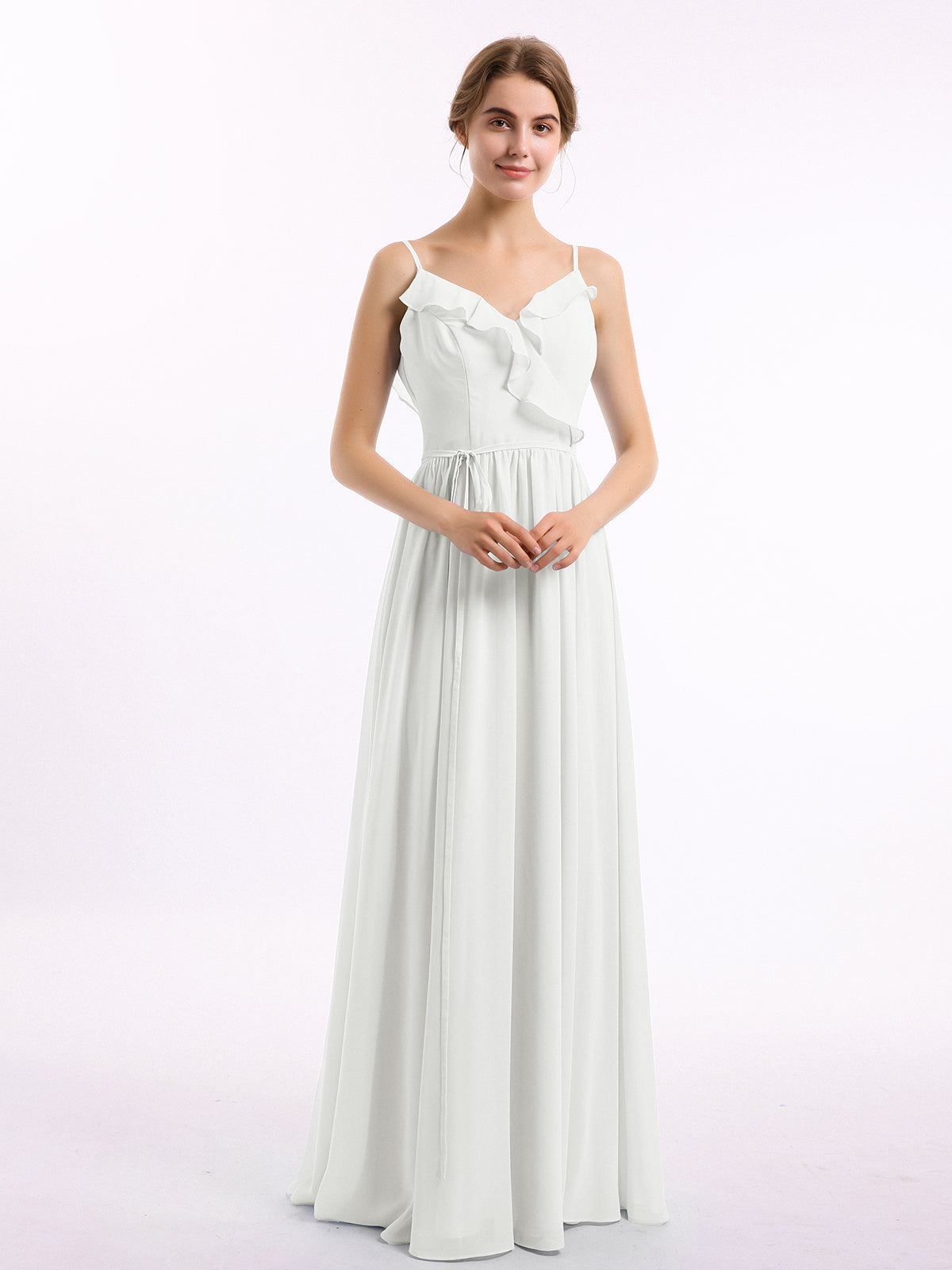 V-neck Chiffon Bridesmaid Dress with Bow Back Ivory Plus Size main image 0