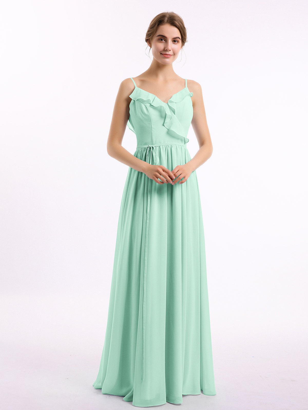 Short Chiffon Bridesmaid Dress with V Neck Mint Green Plus Size