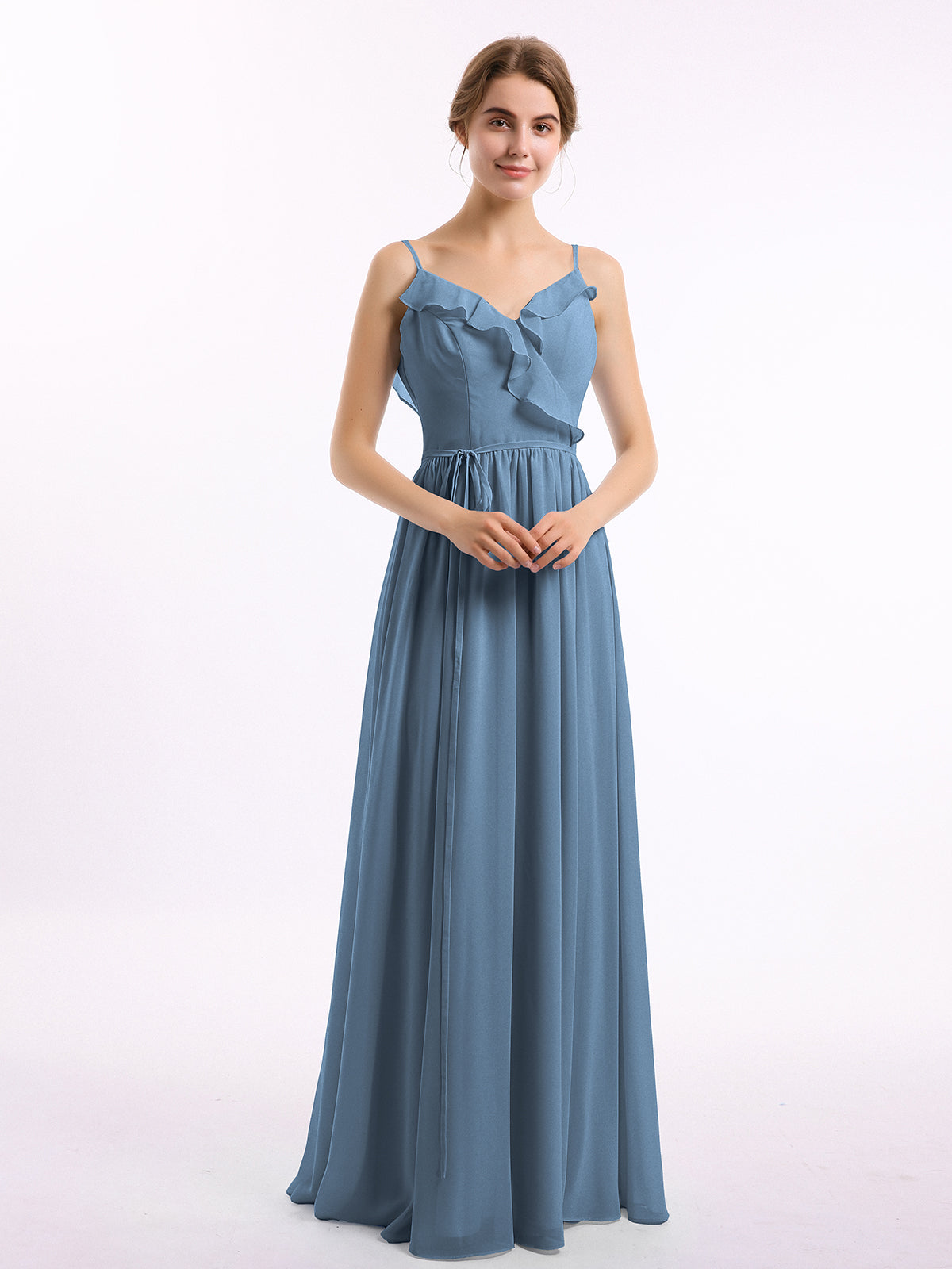 Beaded Strap Chiffon Bridesmaid Dress with V-neck Dark Navy Plus Size