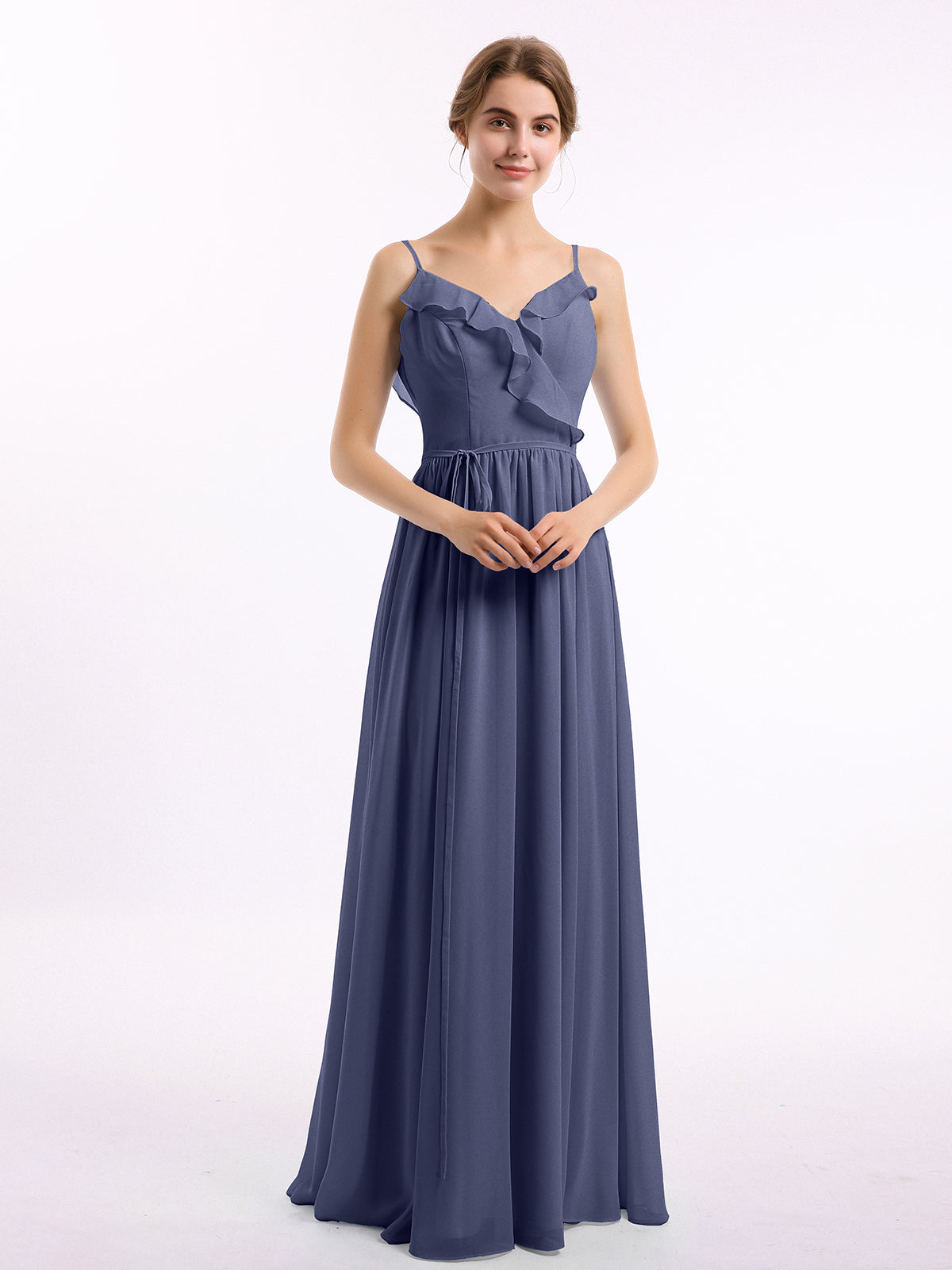 Spaghetti Strap Chiffon Bridesmaid Gown with V Neck Chocolate Plus Size main image 0