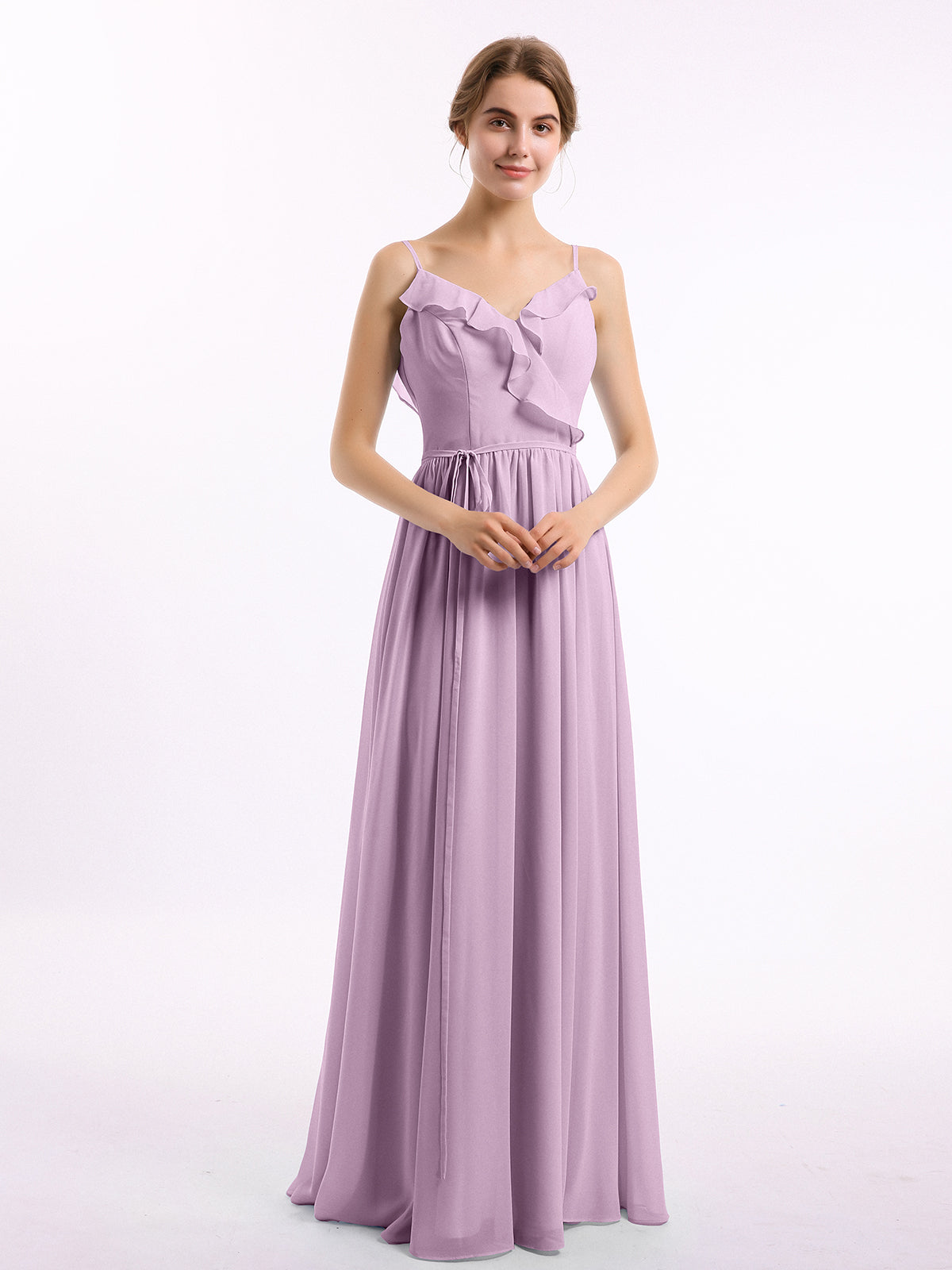 Spaghetti Strap Chiffon Bridesmaid Dress with Slit Vintage Mauve Plus Size main image 1