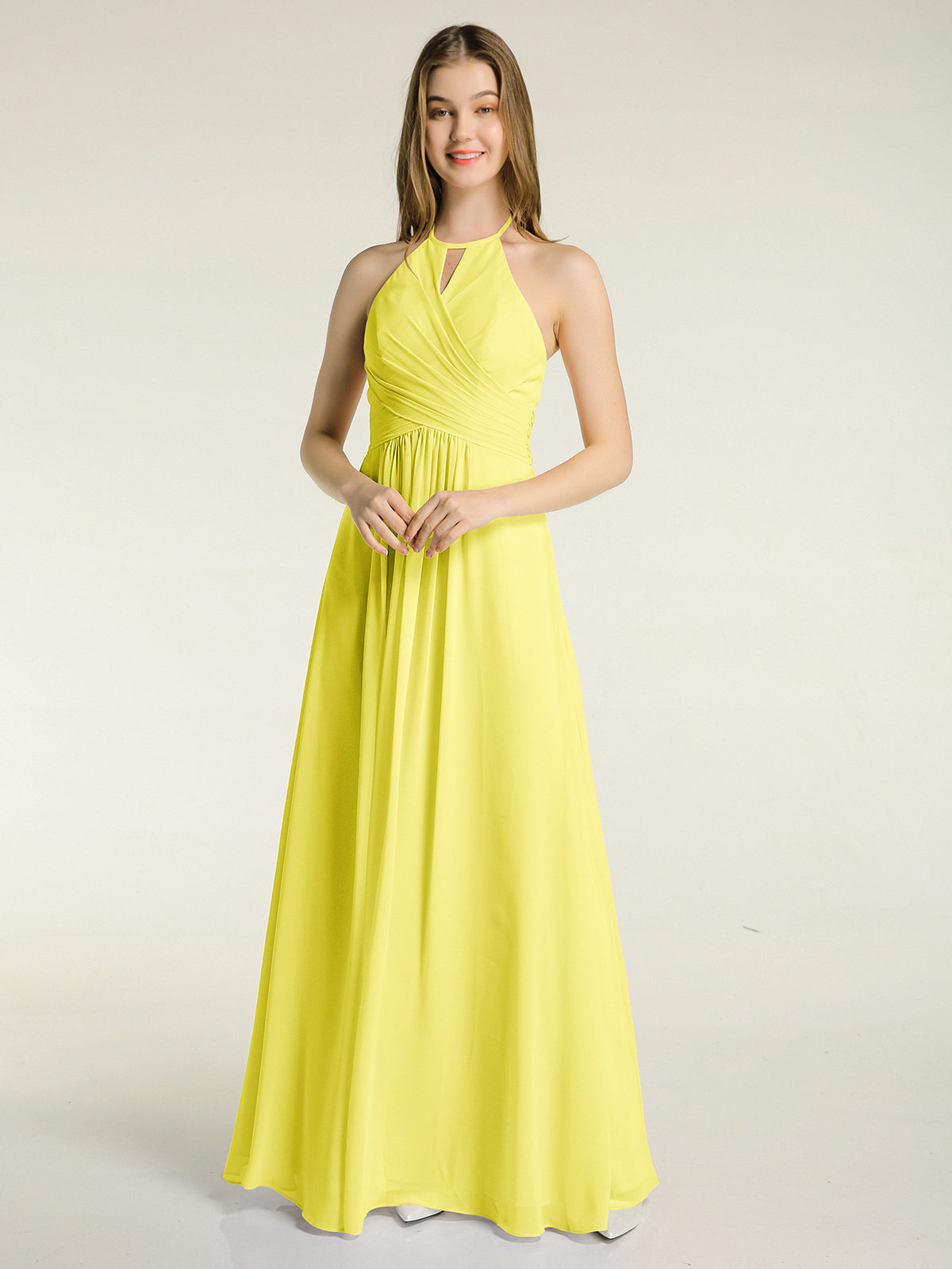 Chiffon FAUX-WRAP Dresses with Bow Lemon Plus Size