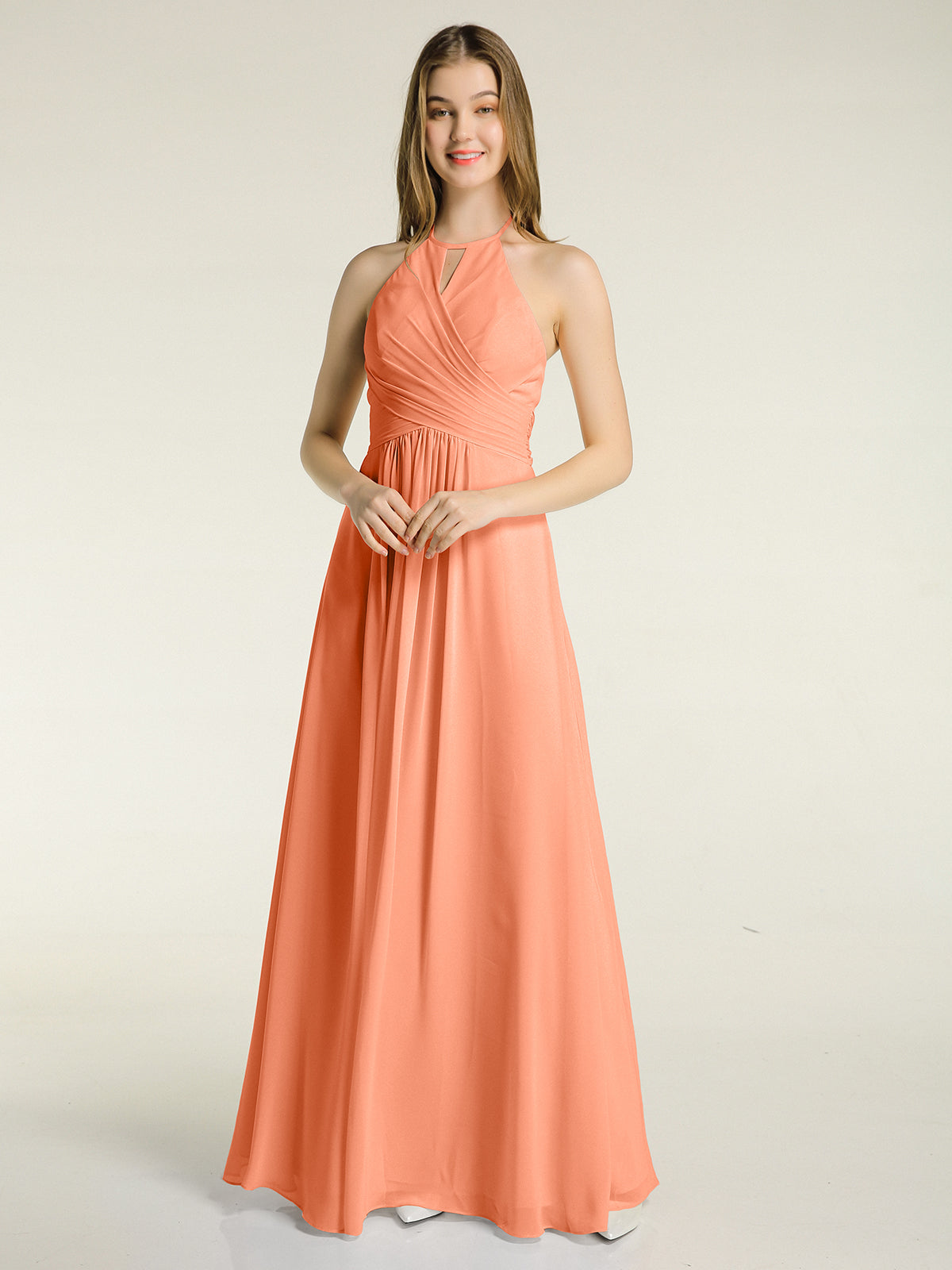 One Shoulder Chiffon Dress for Bridesmaids Papaya
