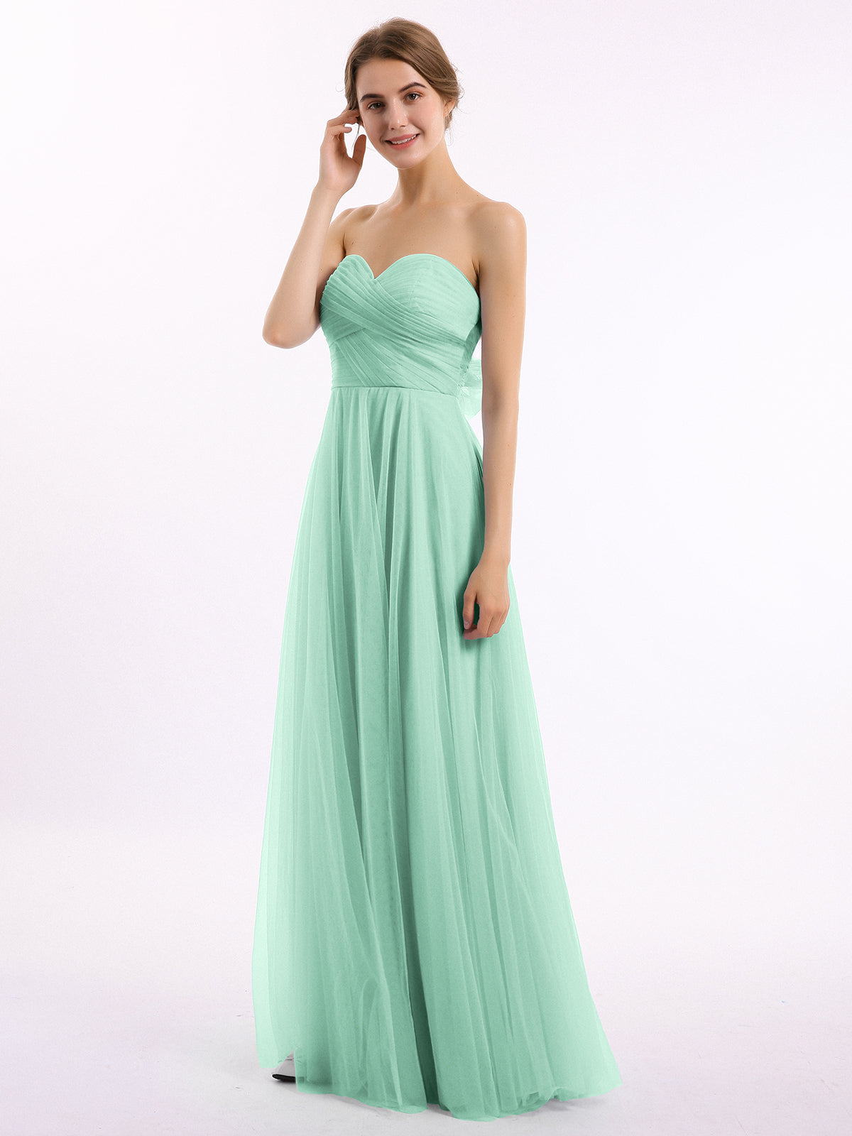 Off-the-shoulder Ruched Tulle A-line Dress Mint Green Plus Size