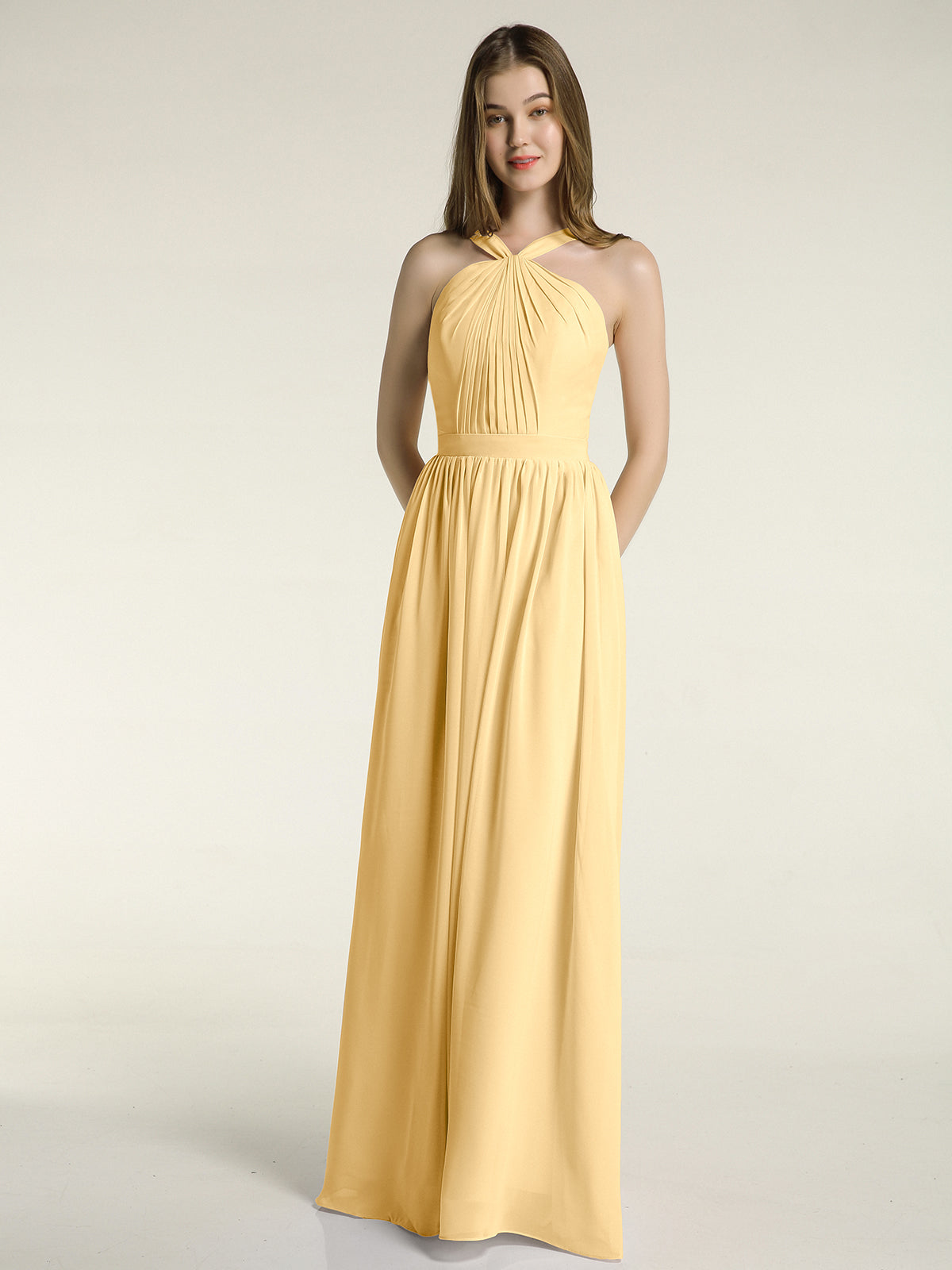 BABARONI Y-neck Long Chiffon Bridesmaid Dresses-Gold Plus Size, Gold / US18 BABARONI Y-neck Long Chiffon Bridesmaid Dresses-Gold Plus Size, Gold / US18