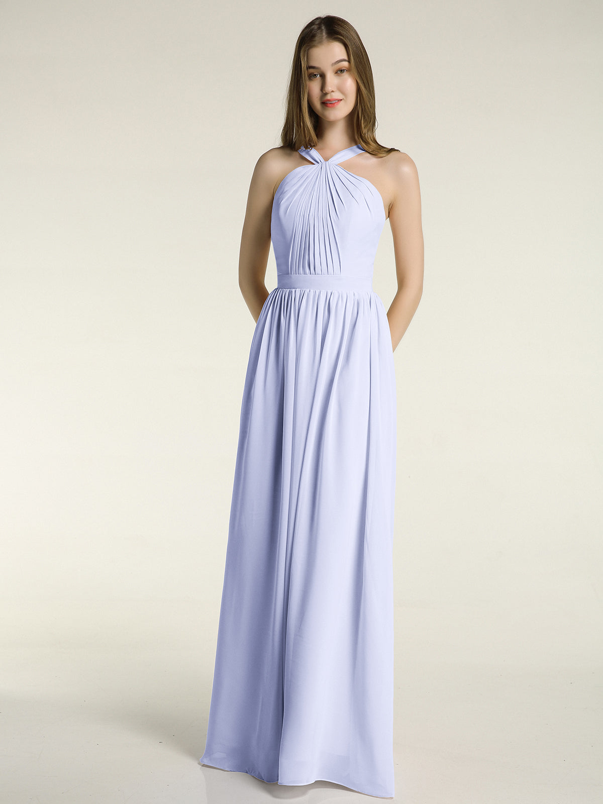 CASCADE SKIRT Long Chiffon Gowns with V Neck Brown Plus Size main image 1