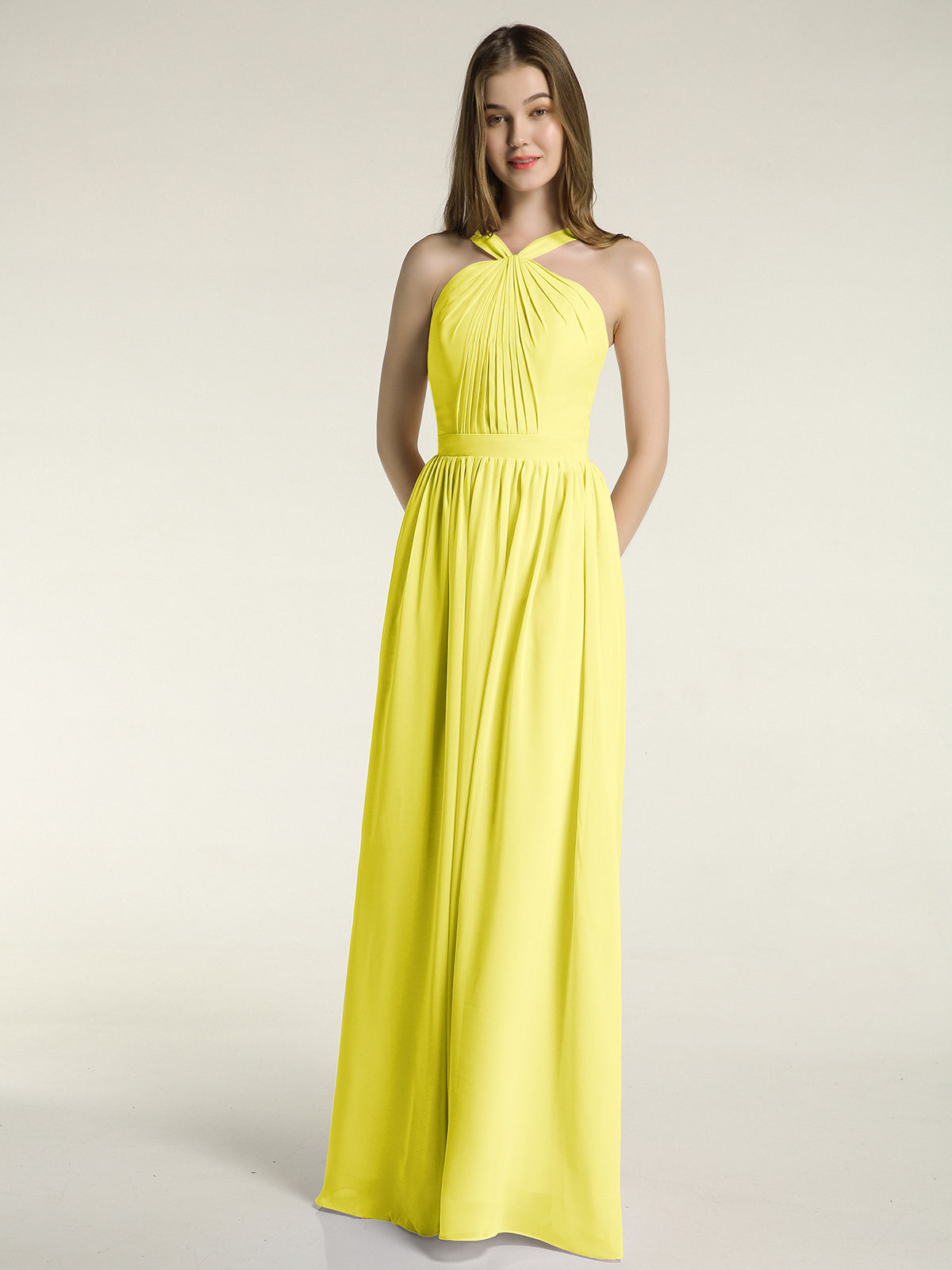 Long Chiffon Dress for Bridesmaid with Bow Lemon main image 1