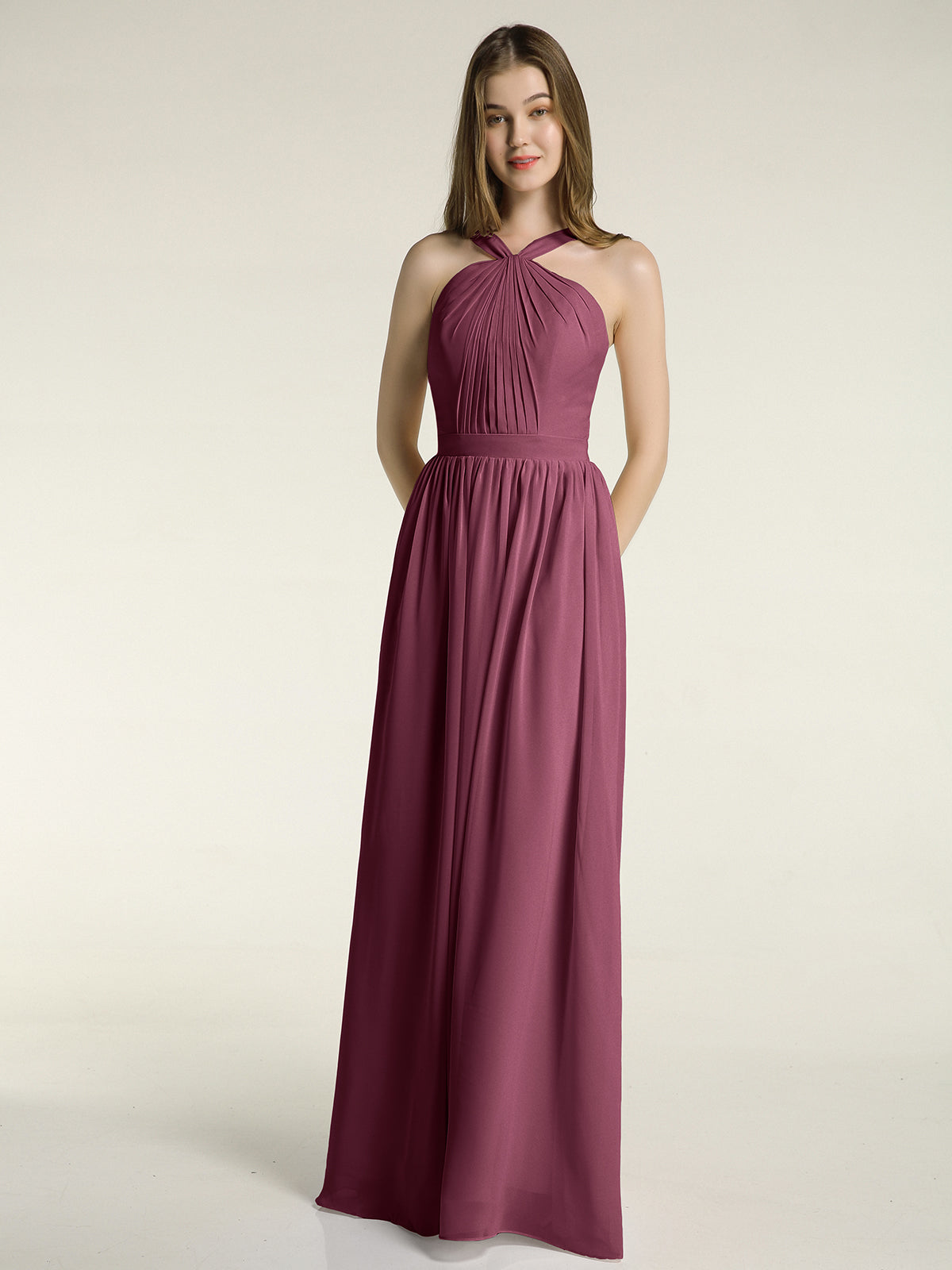 One shoulder Long Chiffon Bridesmaid Gowns Mulberry Plus Size