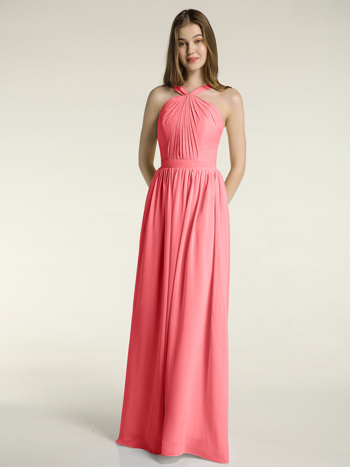 Lace Bodice Chiffon Skirt Long Dresses Watermelon main image 1