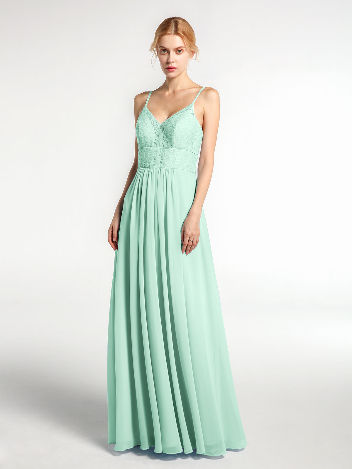 BABARONI Spaghetti Straps Chiffon and Lace Dresses-Mint Green, Mint Green / US0