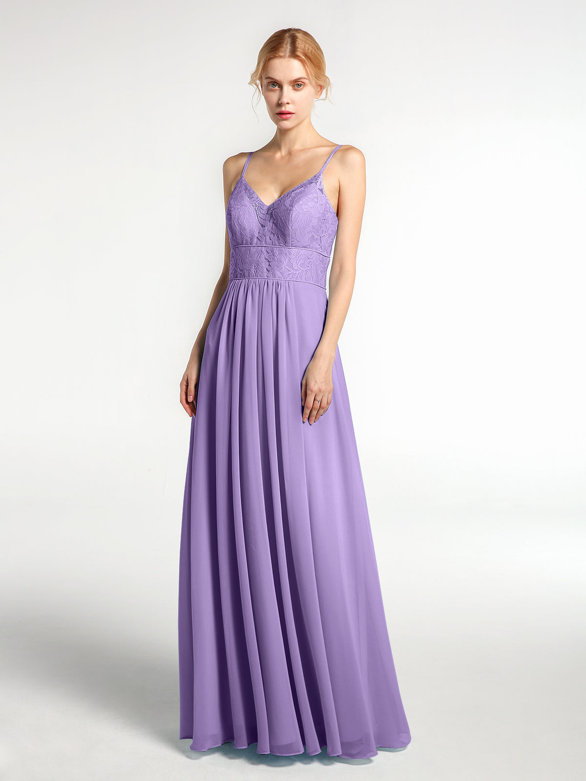Long Spaghetti Straps Chiffon Dress with Lace Top Watermelon Plus Size