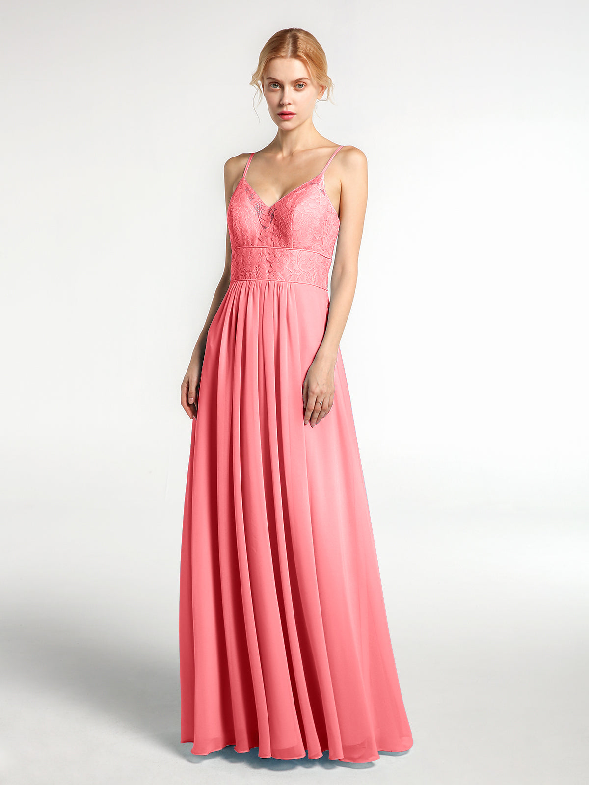 BABARONI Spaghetti Straps Chiffon and Lace Dresses-Watermelon Plus Size, Watermelon / US18