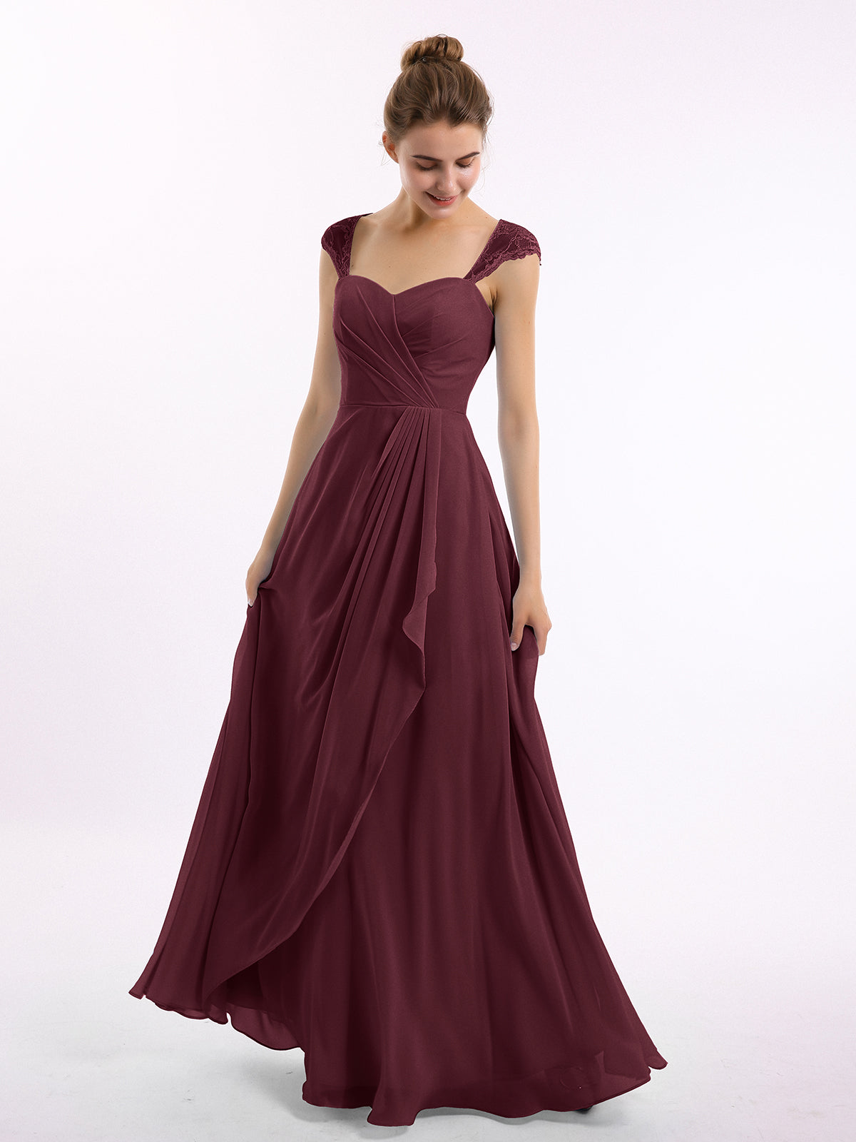 blue dress for baby girl One Shoulder Chiffon Long Bridesmaid Dress with Slit