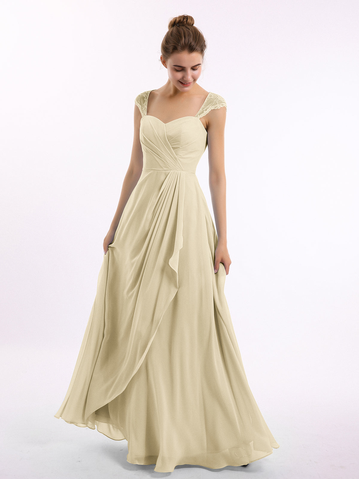 BABARONI Chiffon Champagne Bridesmaid Dresses Sweetheart Floor-length