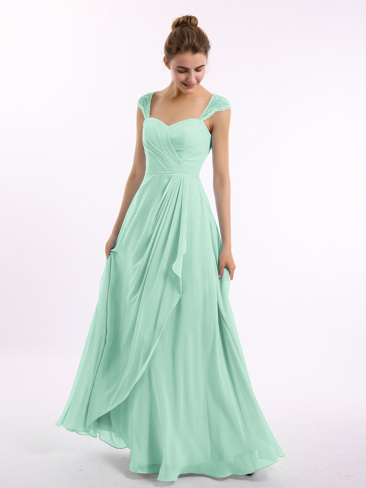 BABARONI Mint Green Chiffon Bridesmaid Dress