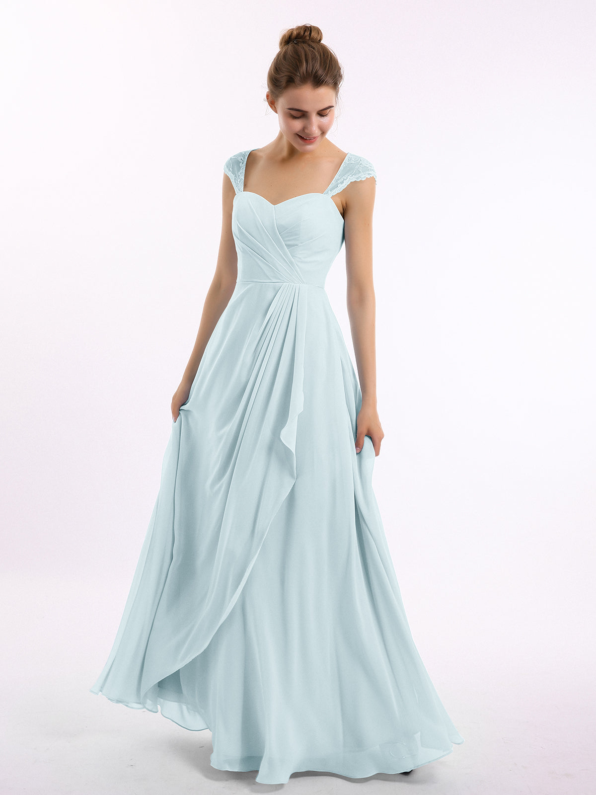 Princess One Shoulder Chiffon Bridesmaid Dresses Mist Plus Size main image 1