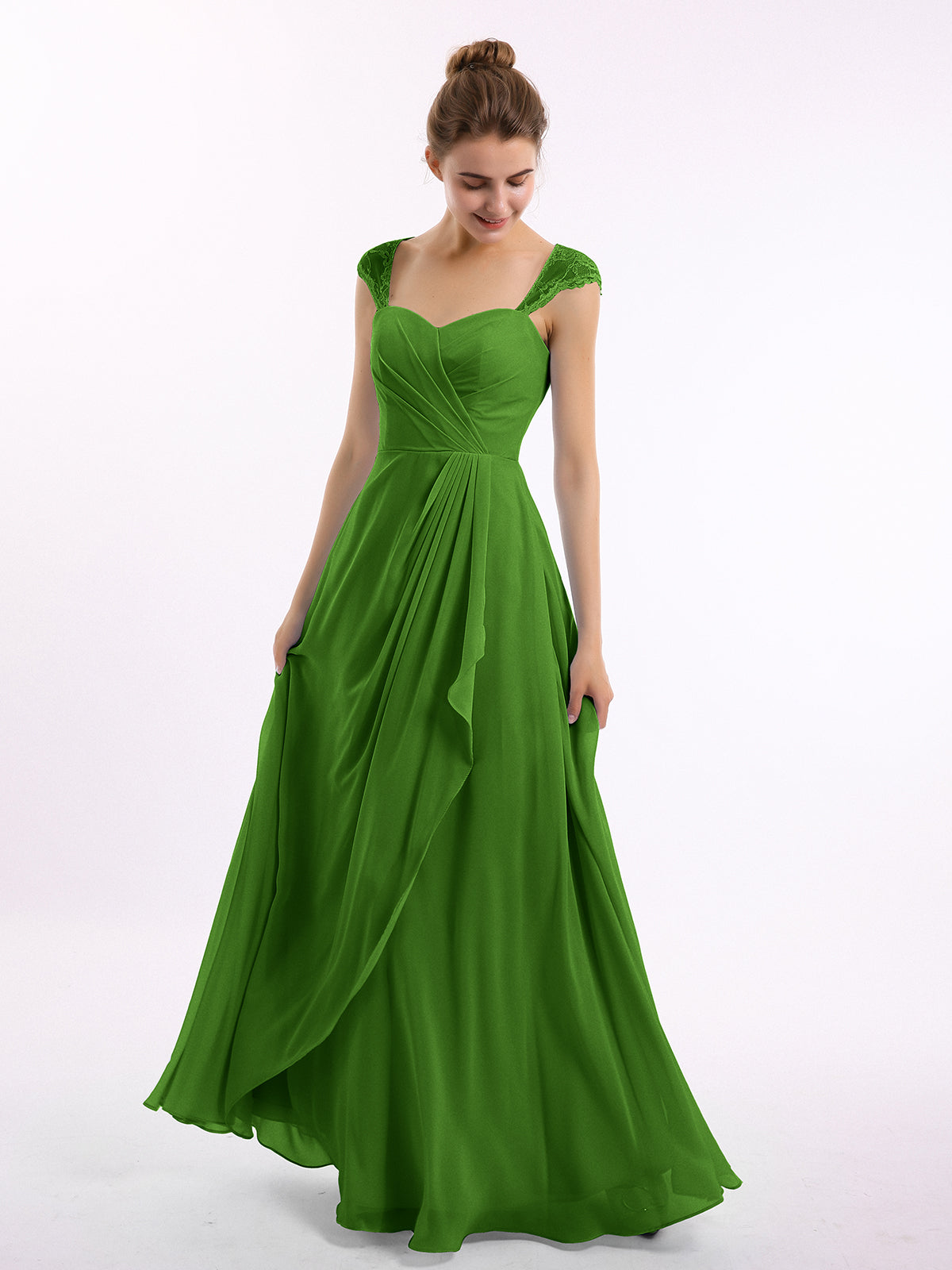 Sheath Cami Strap Ruched Chiffon Bridesmaid Dress in Moss main image 1