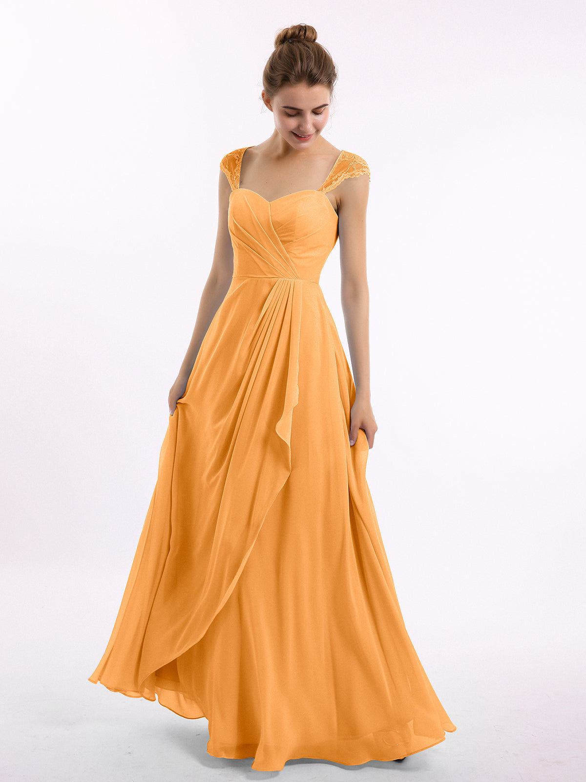 BABARONI Chiffon Tangerine Bridesmaid Dresses Sweetheart Floor-length