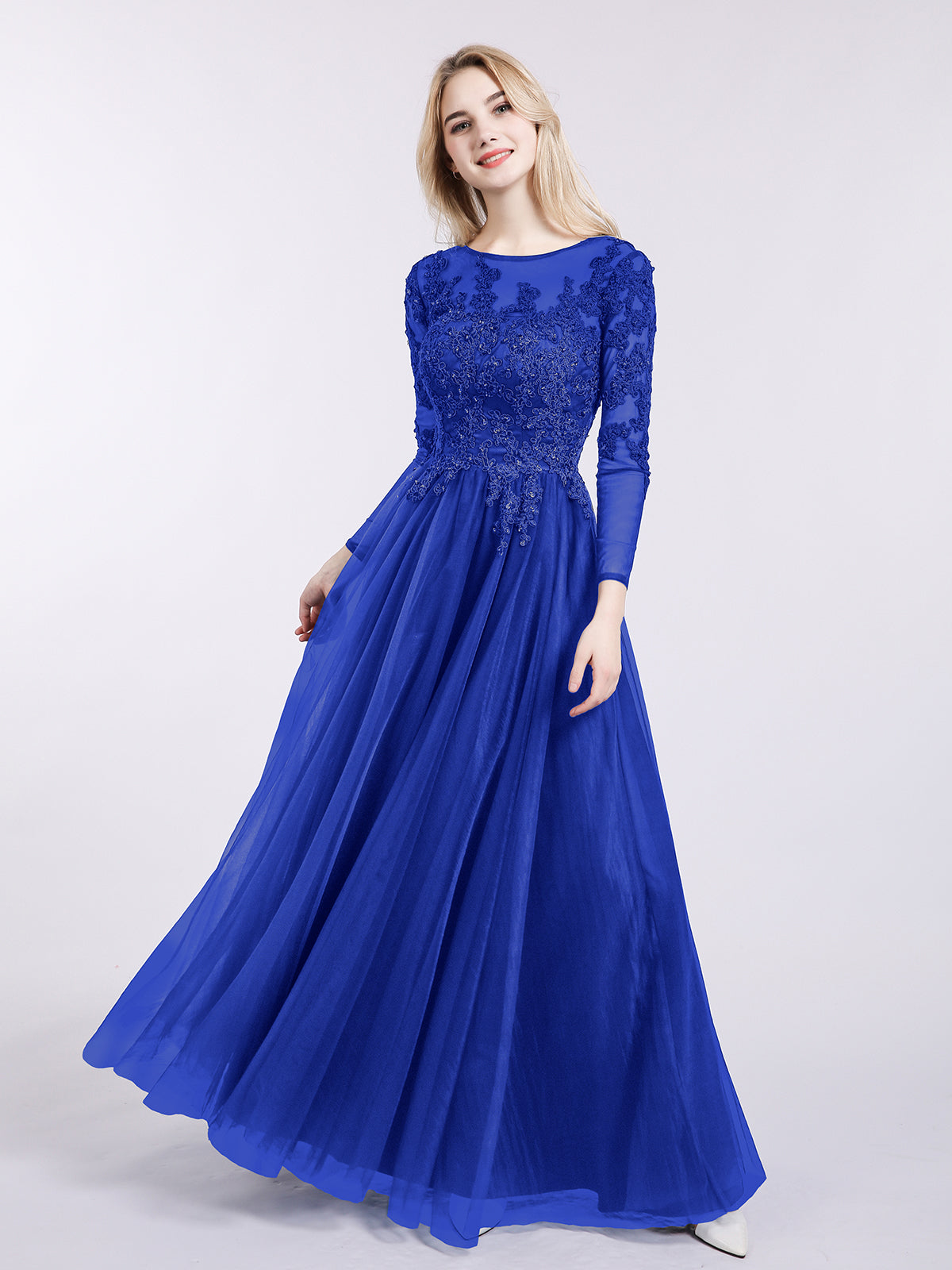 blue dress for baby girl Royal Blue Bridesmaid Long Wedding Guests Dresses with V-neckline –  loveangeldress main image 0
