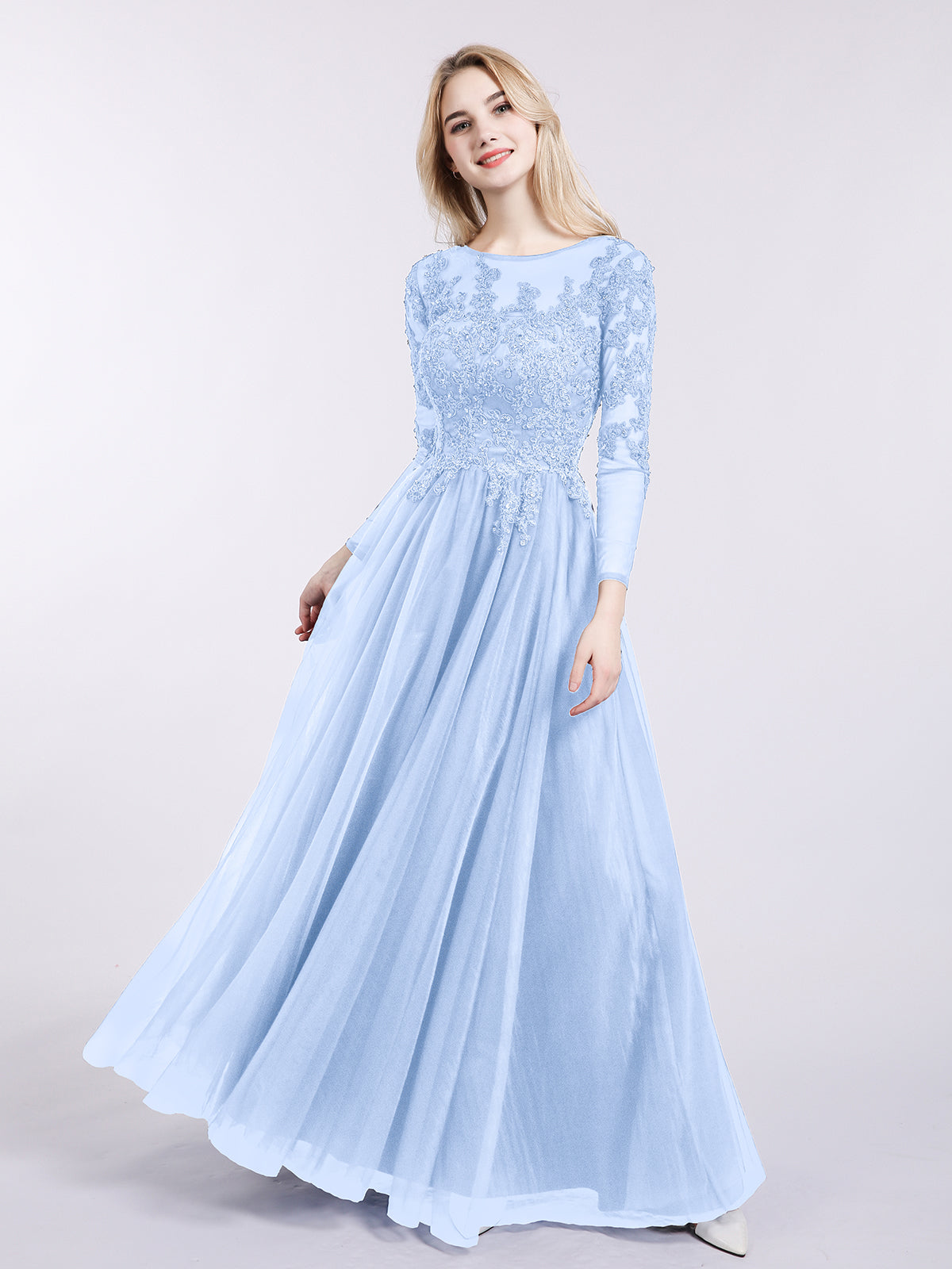 sky blue long sleeve dress Satin Bridesmaid Dress Prom Dress Light Blue M Blake Ice Blue by Grace Loves Lace main image 1