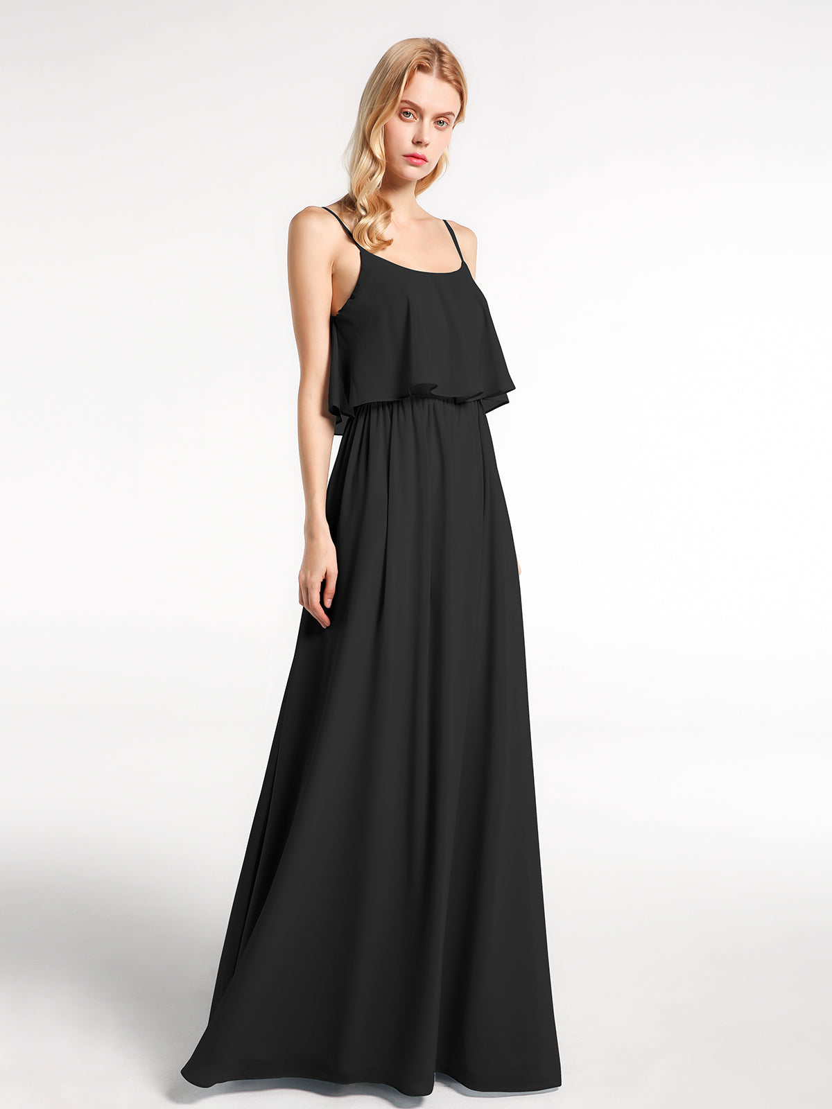 BABARONI Spaghetti Strap Scoop Neck Layered Bodice Dress-Black Plus size, Black / US18