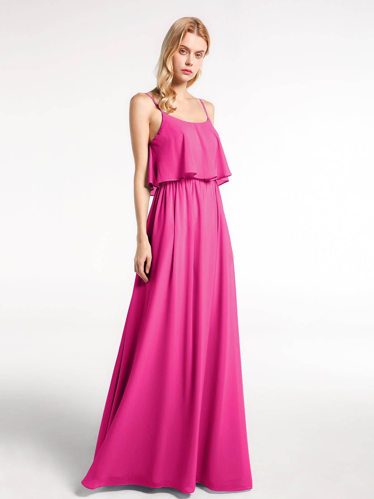 Spaghetti Strap Open Back Chiffon Dresses Fuchsia