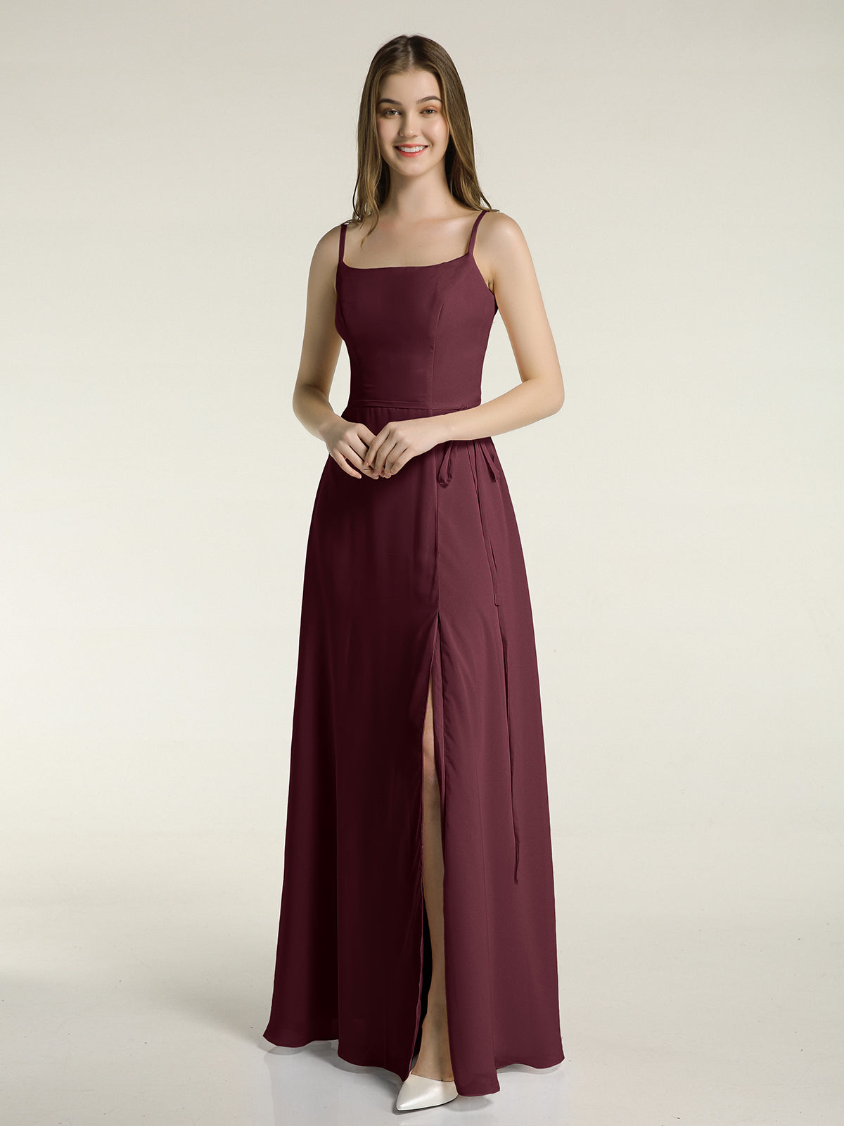 Long Chiffon Spaghetti Strap Dresses Cabernet
