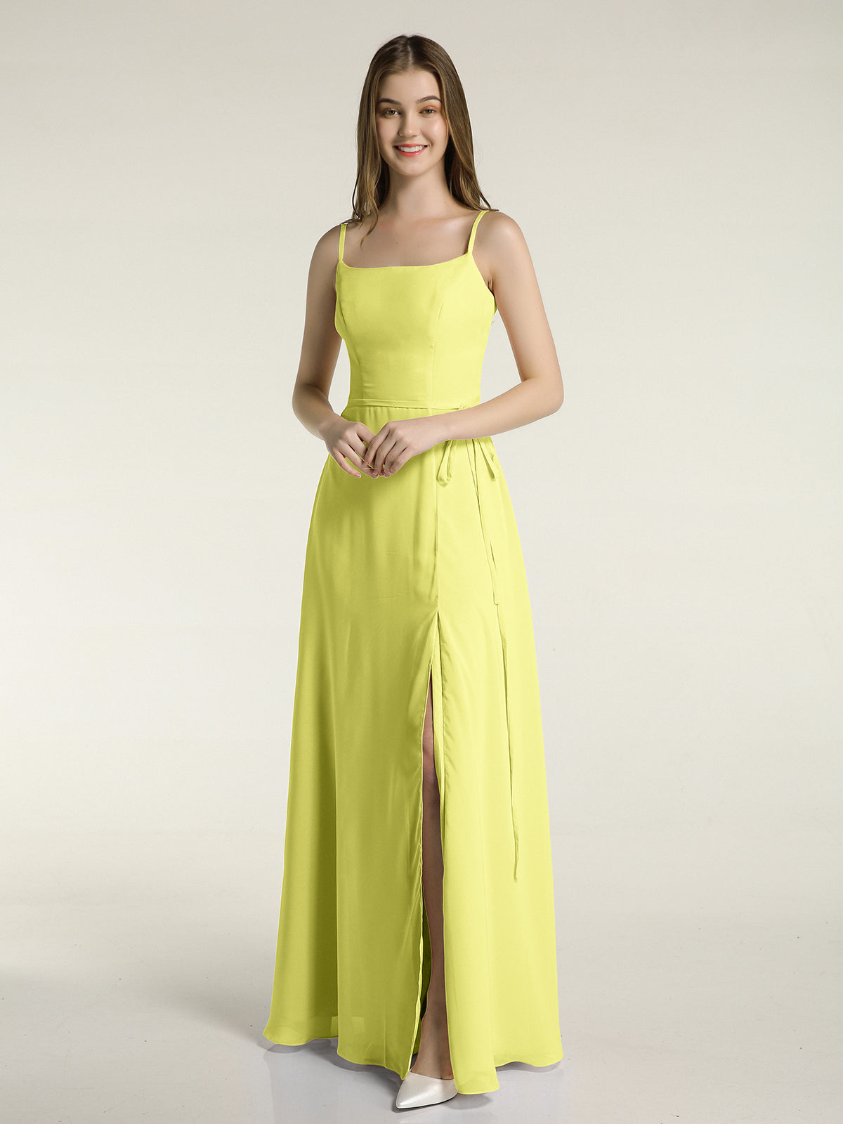 Chiffon Gown with Spaghetti Straps and Cascade Skirt Daffodil Plus Size