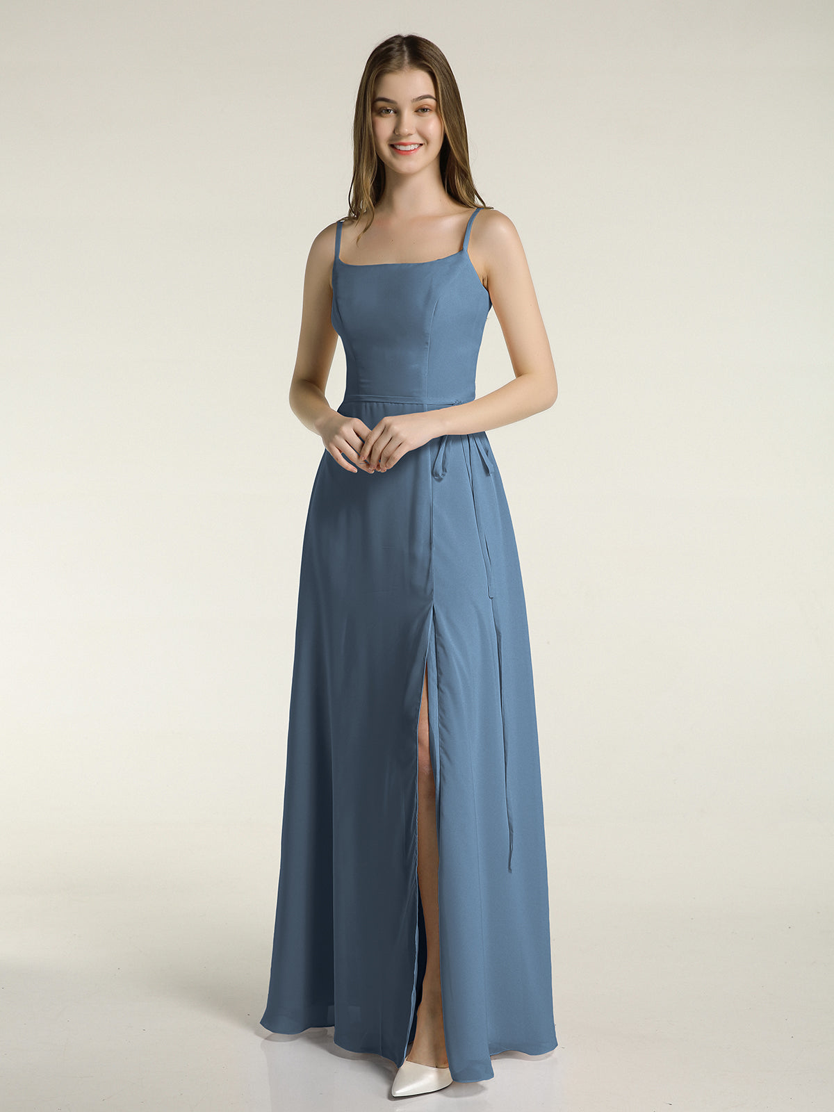 Spaghetti Strap Chiffon Dresses Slate Blue