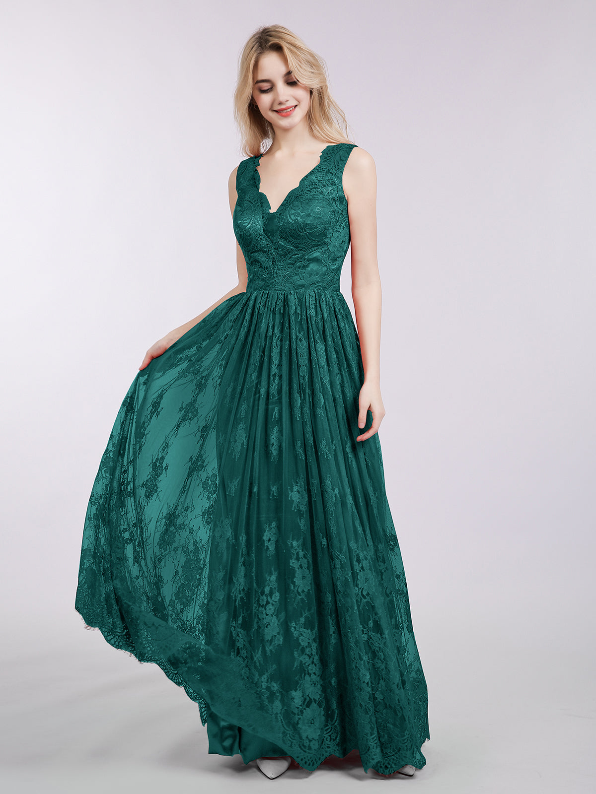BABARONI Long Full Length Gown with V Neckline-Peacock, Peacock / US0