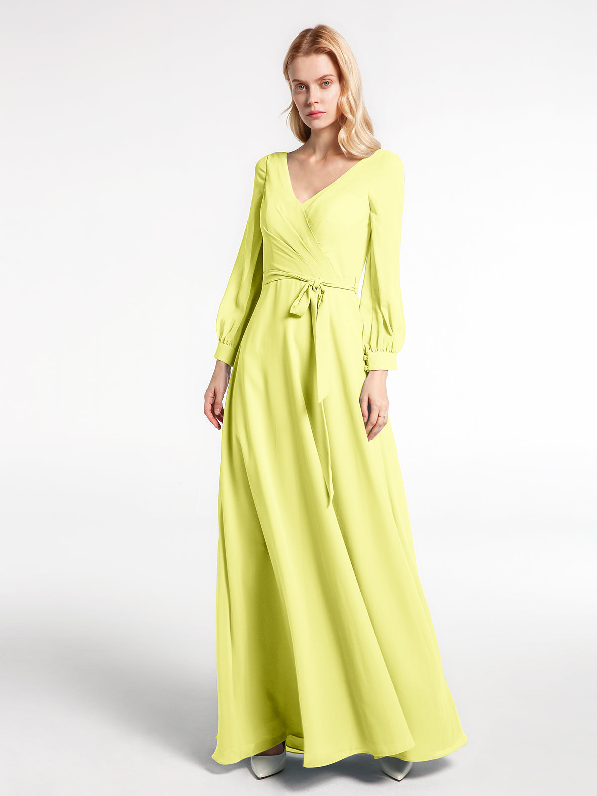 Halter Short Chiffron Dresses with V neck Daffodil