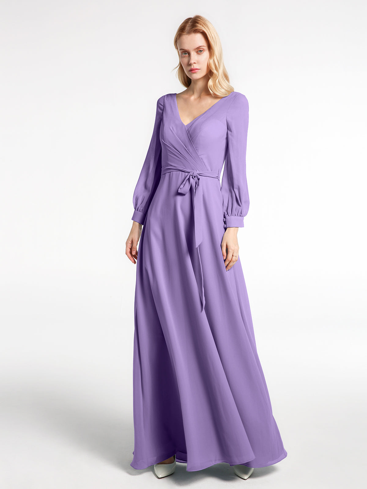 Long Chiffon Dress with Shallow V Neck High Slit Tahiti Plus Size
