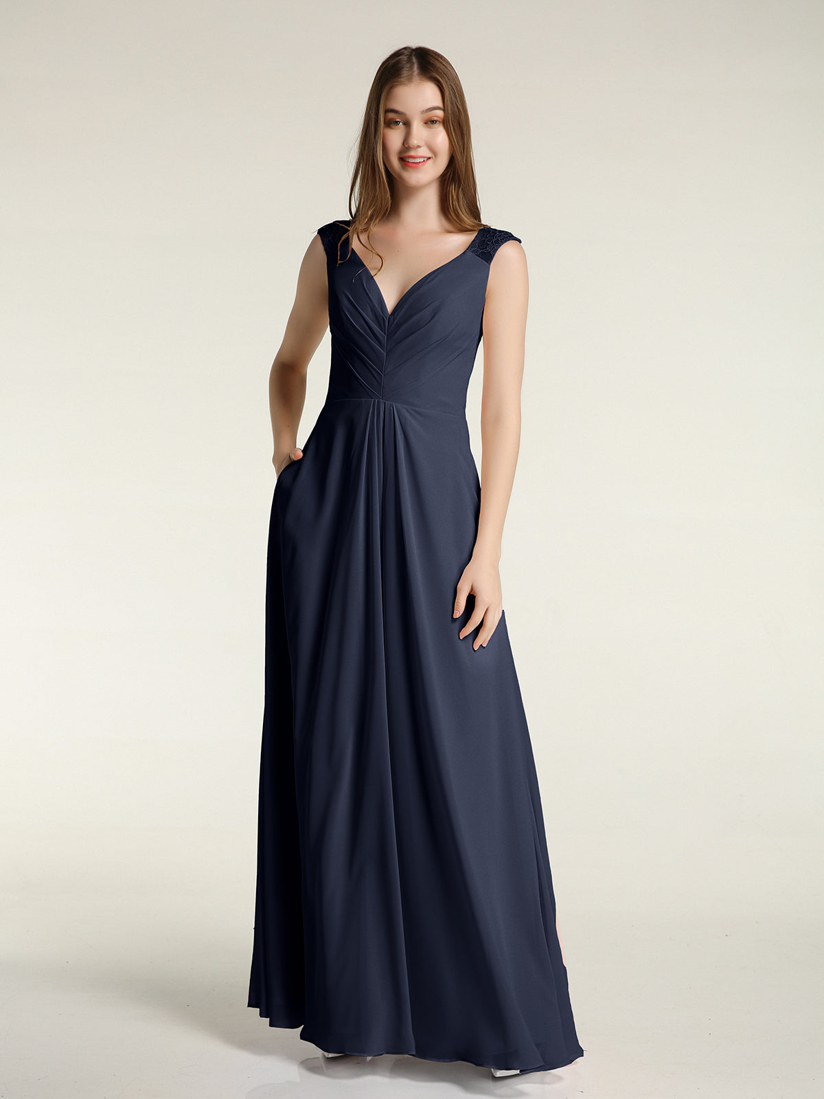 V-neck Chiffon Dresses with Lace Strap Peacock Plus Size main image 0
