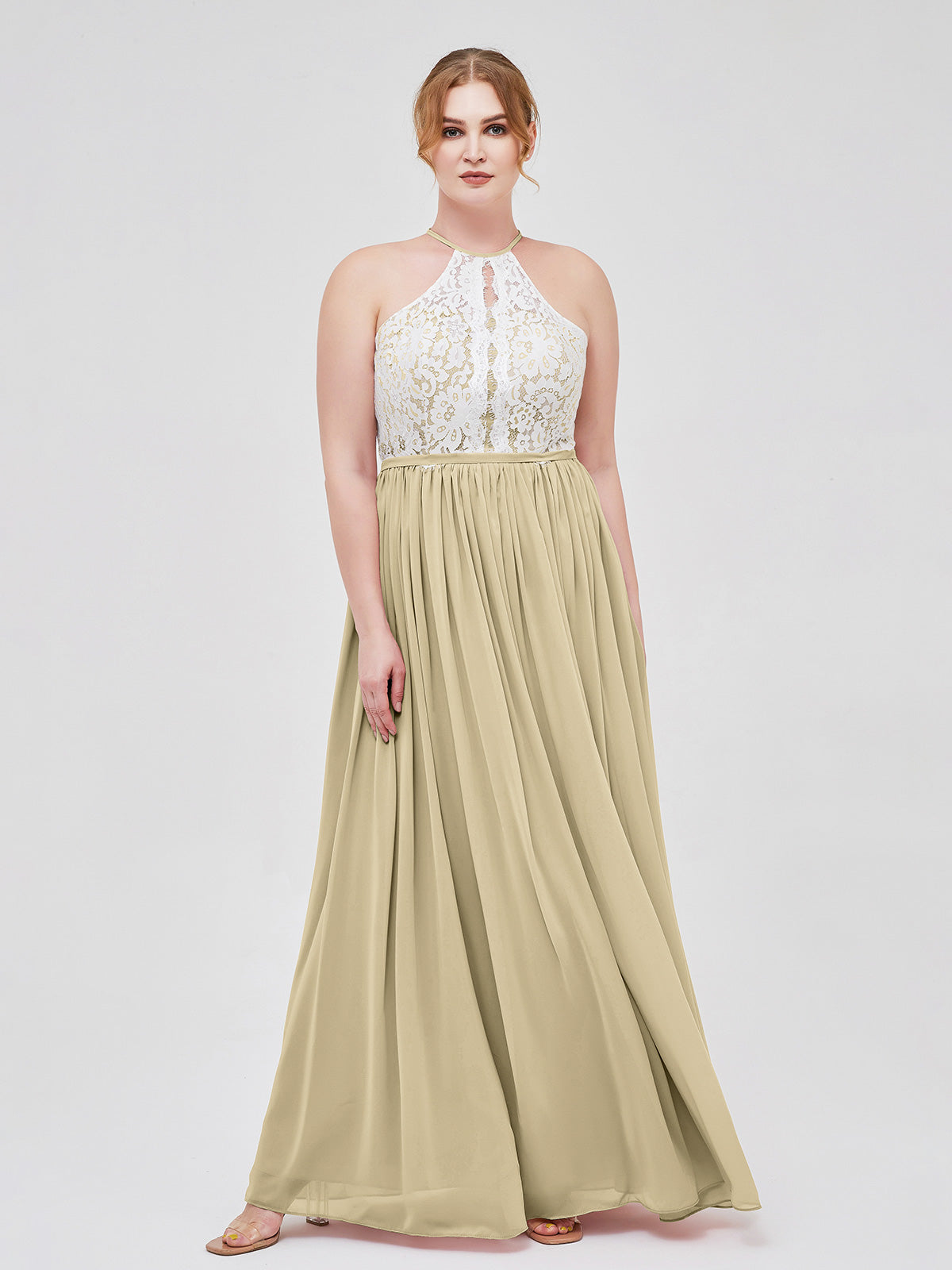 sachin and babi light blue dress Lara Women's Lace Long Sleeve Gown with Overskirt - Champagne