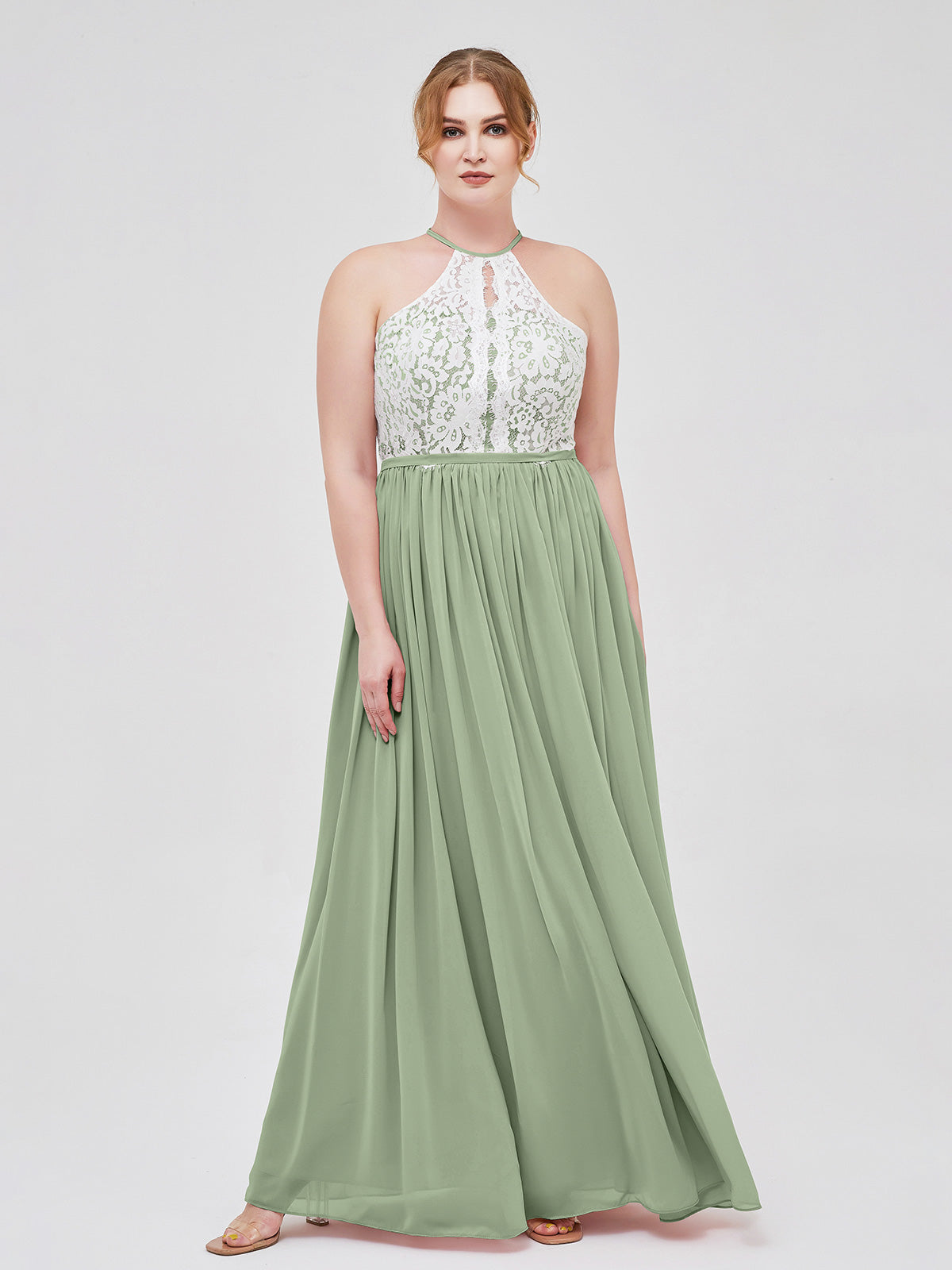 LACE And Chiffon Corset Back Dresses Sage Plus Size
