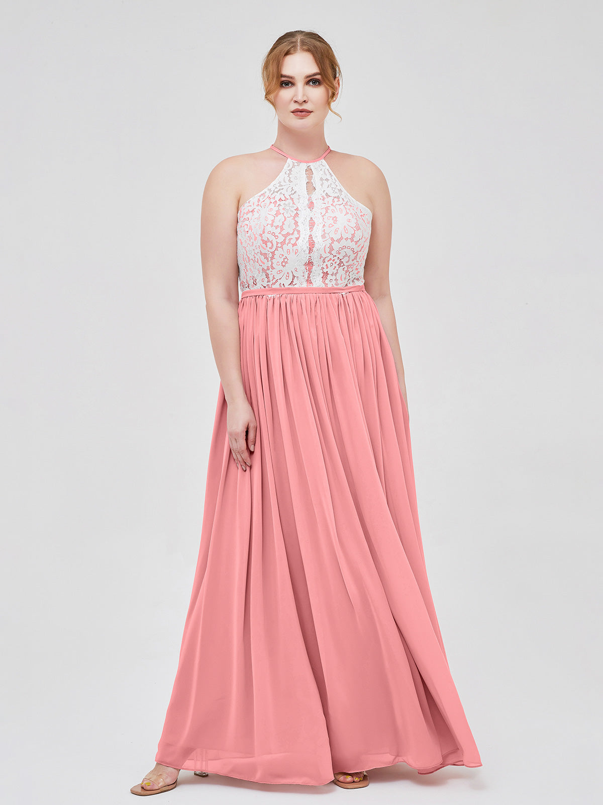Tulle Pleated Bodice Spaghetti Straps Dresses Flamingo Plus Size