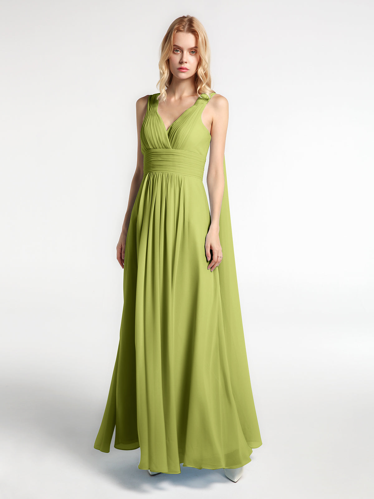 V Neck Chiffon Dress with Streamer at Back Strap Coral