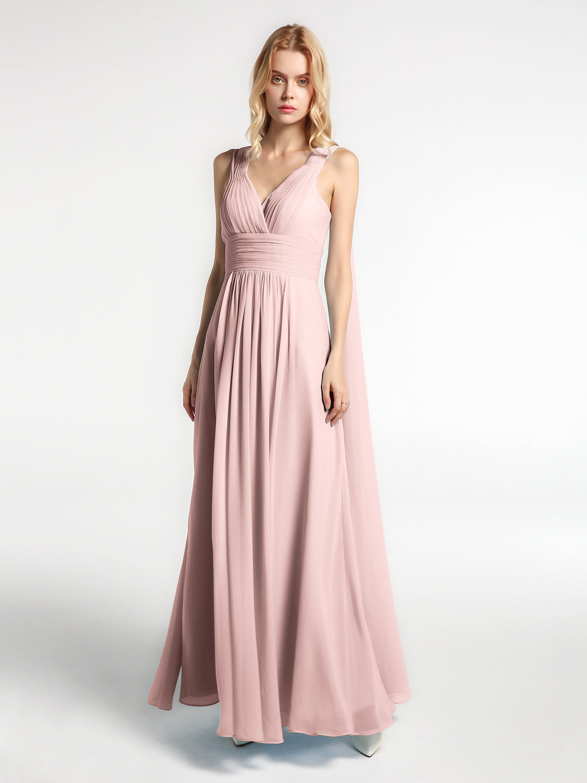 V Neck Chiffon Dress with Streamer at Back Strap Red