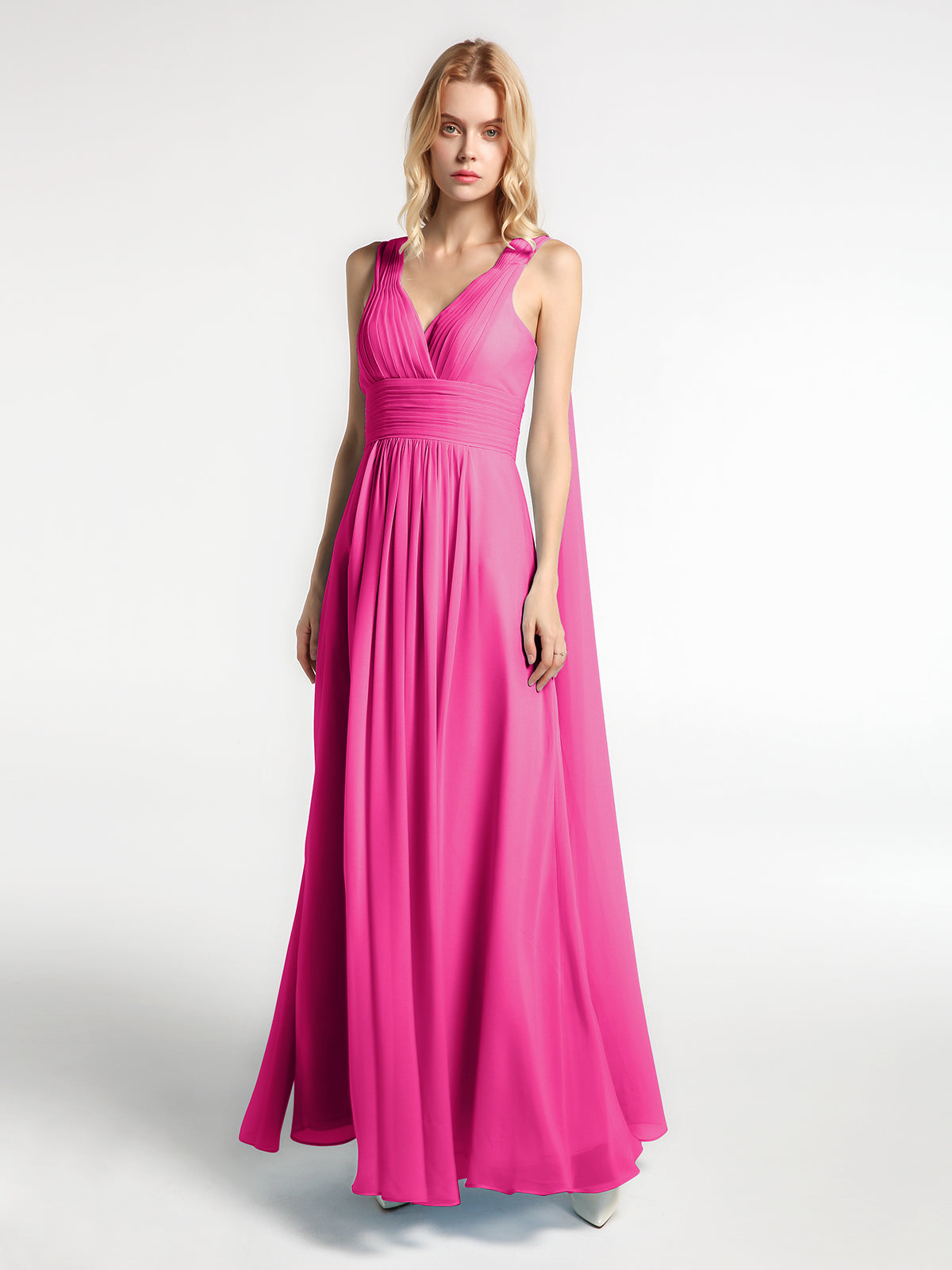 V-neck Long Chiffon Gown with Spaghetti Straps Wisteria Plus Size