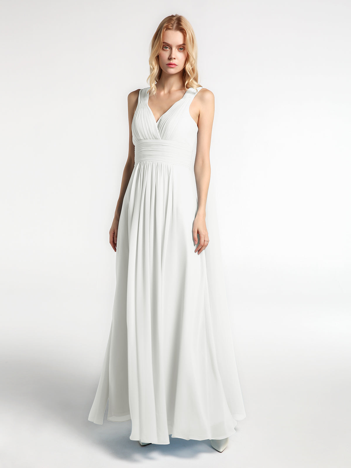 V Neck Chiffon Dress with Streamer at Back Strap Silver