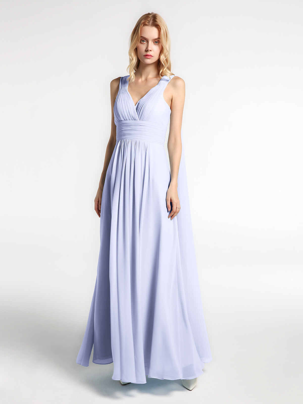 Chiffon Gown with Spaghetti Straps and Cascade Skirt Lavender Plus Size main image 0