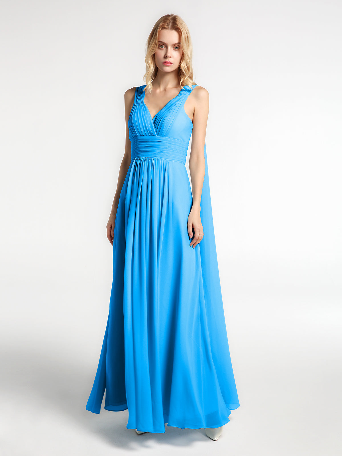 V Neck Chiffon Dress with Streamer at Back Strap Pearl Pink