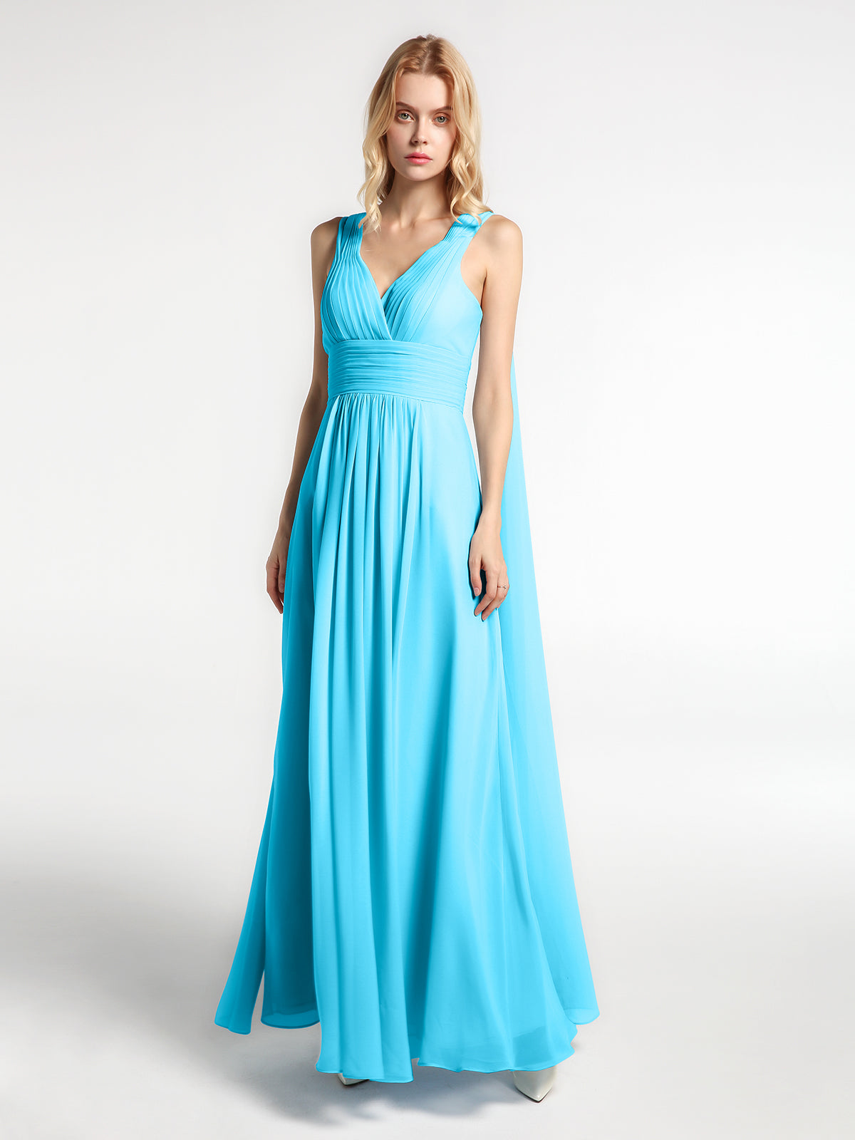 V-neck Sleeveless Knee-length Chiffon Gown Spa