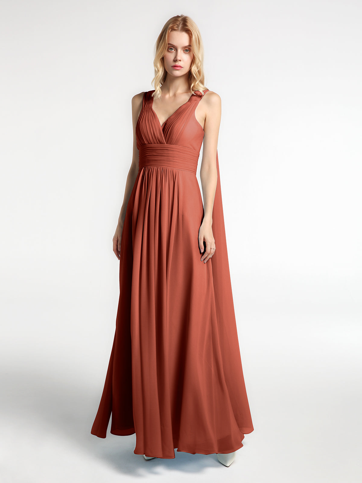 V Neck Chiffon Dress with Streamer at Back Strap Terracotta Plus Size