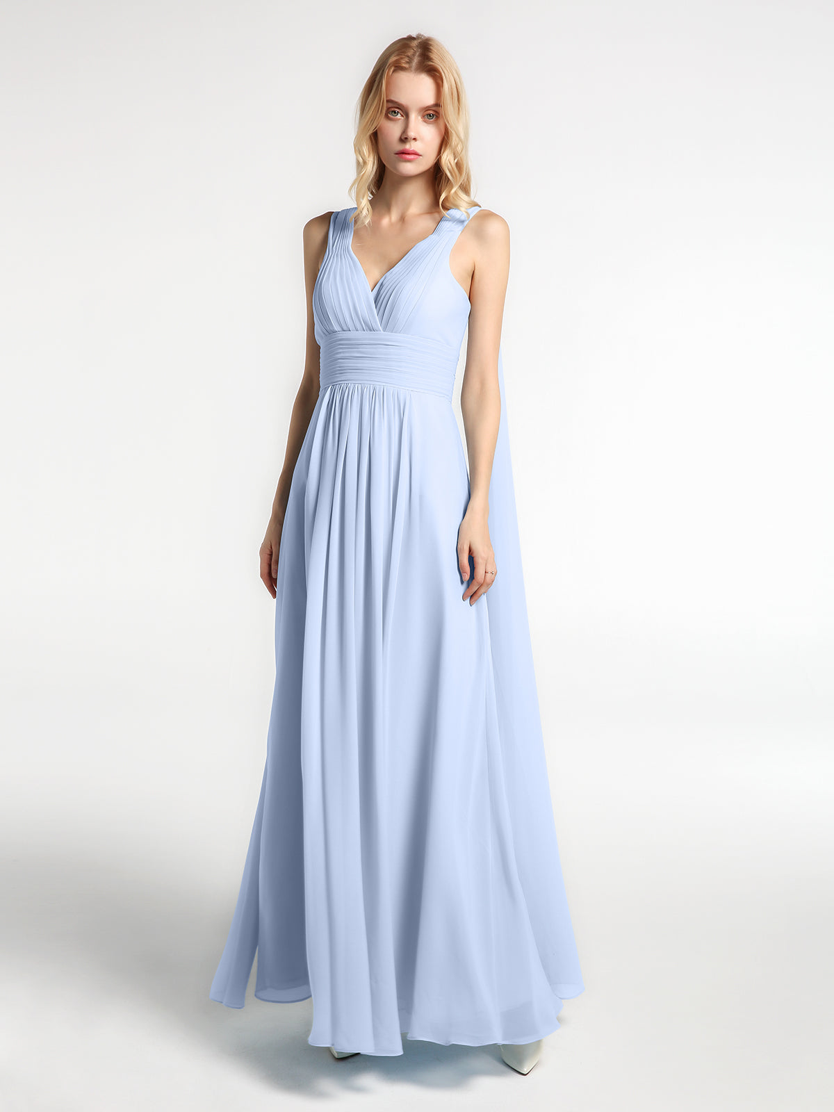 Halter Short Chiffron Dresses with V neck Sky Blue Plus Size