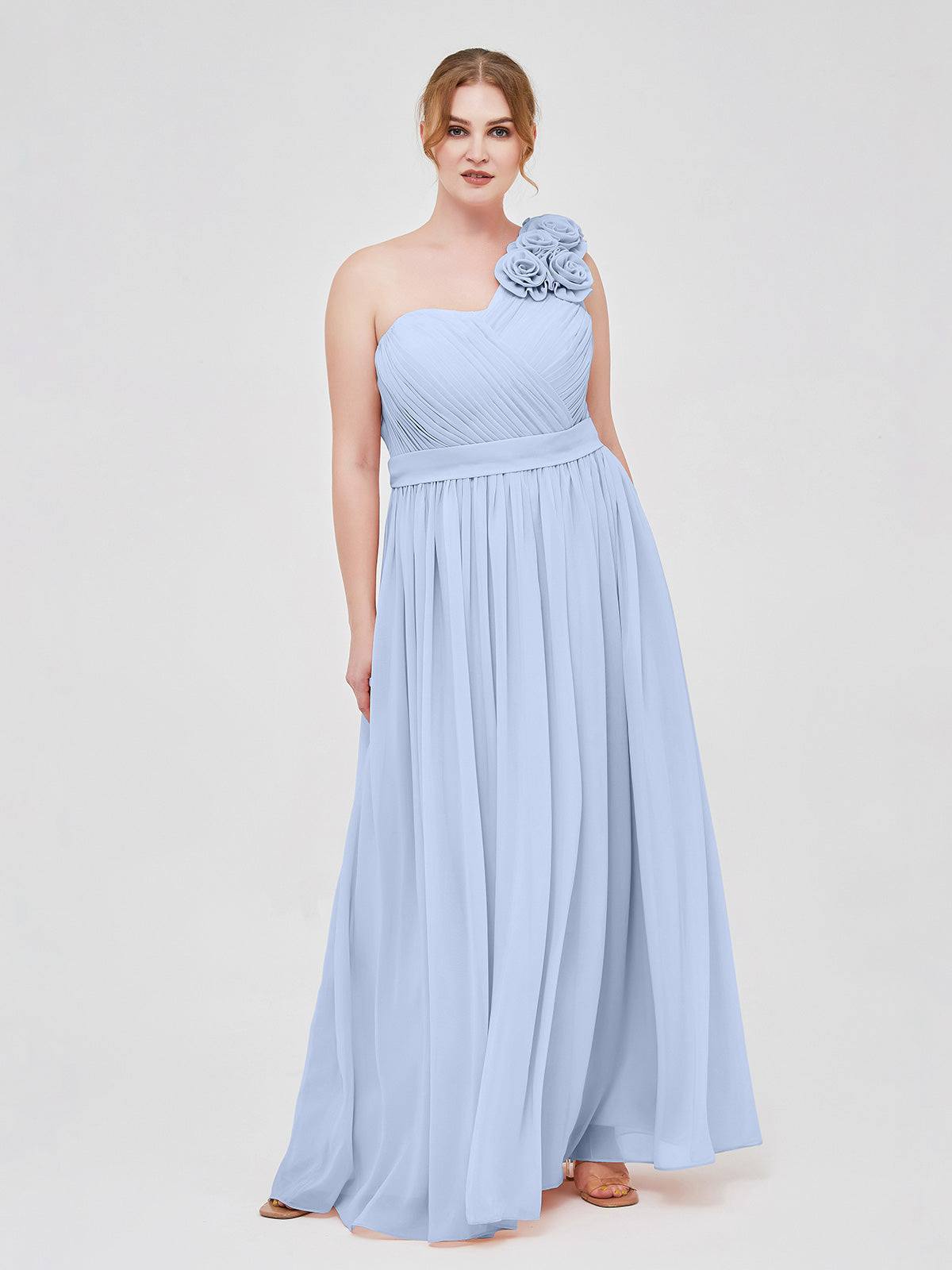 Floor-length Off Shoulder Chiffon Gown Ocean Blue Plus Size