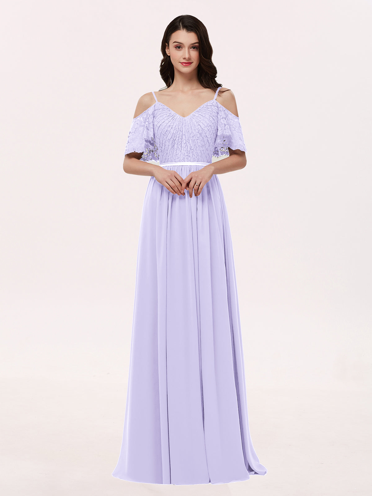 BABARONI Spaghetti Strap Lace and Chiffon Dress Lilac, Lilac / US0