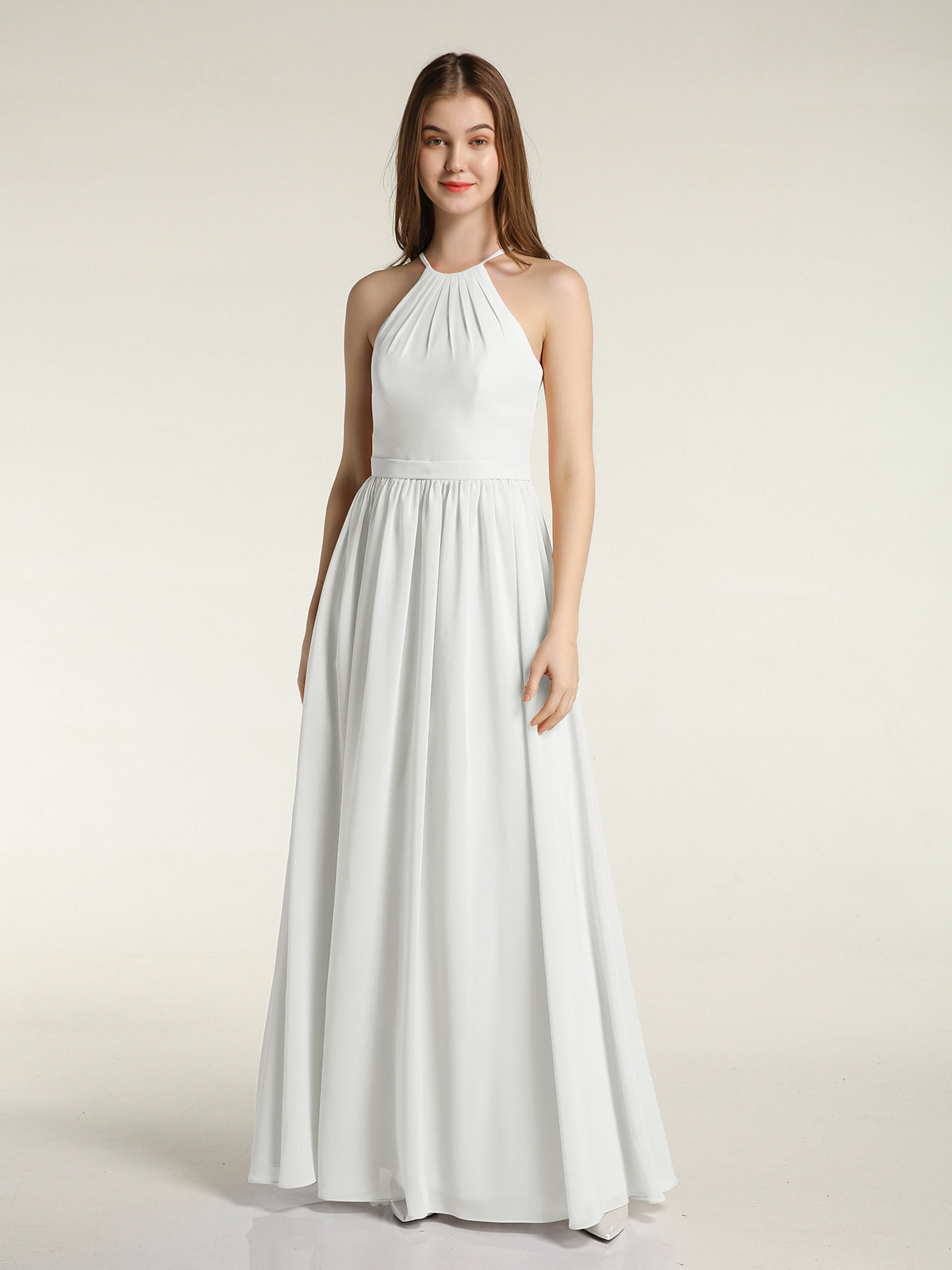 BABARONI Halter Chiffon Long Bridesmaid Dresses-Ivory, Ivory / US0