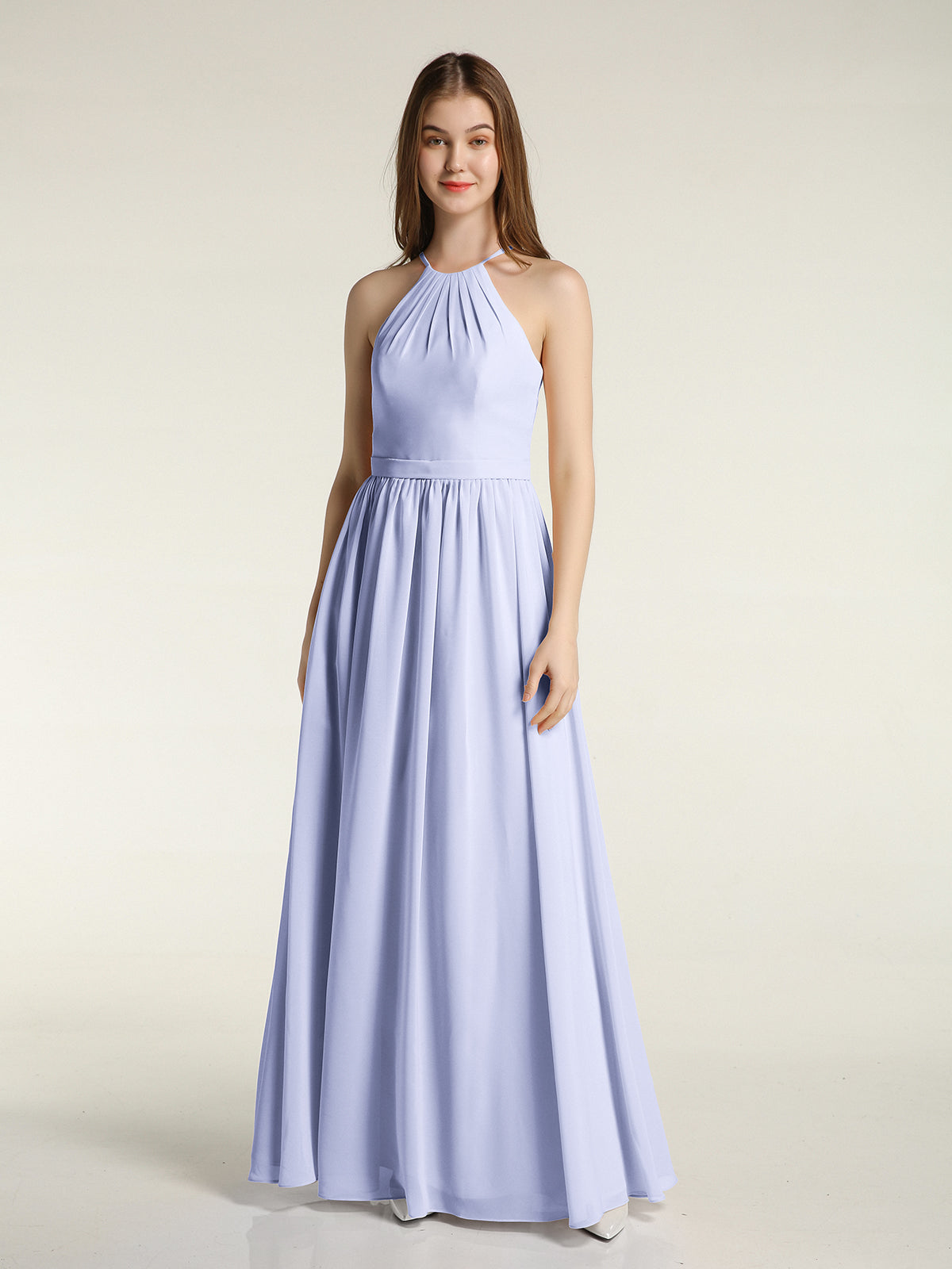 BABARONI Halter Chiffon Long Dresses for Bridesmaids-Lavender Plus size, Lavender / US18